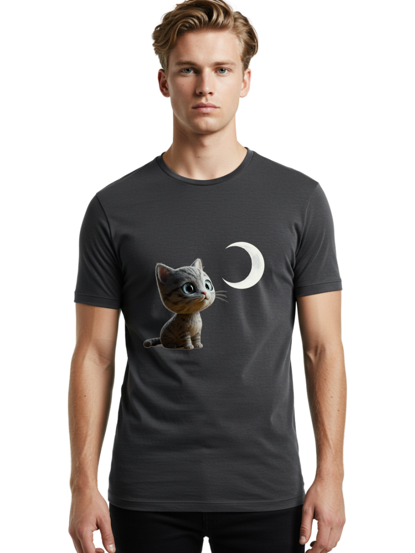 Kitten-And-Crescent-Moon Men'S Graphic Tee, 100% Cotton, Comfortable Casual Summer Wear, Machine Washable, Vintage Camera, Old Camera, Antique Camera, Black Camera, Classic Photography, Photography Equipment, Nostalgic Device, Film Camera, Baj085