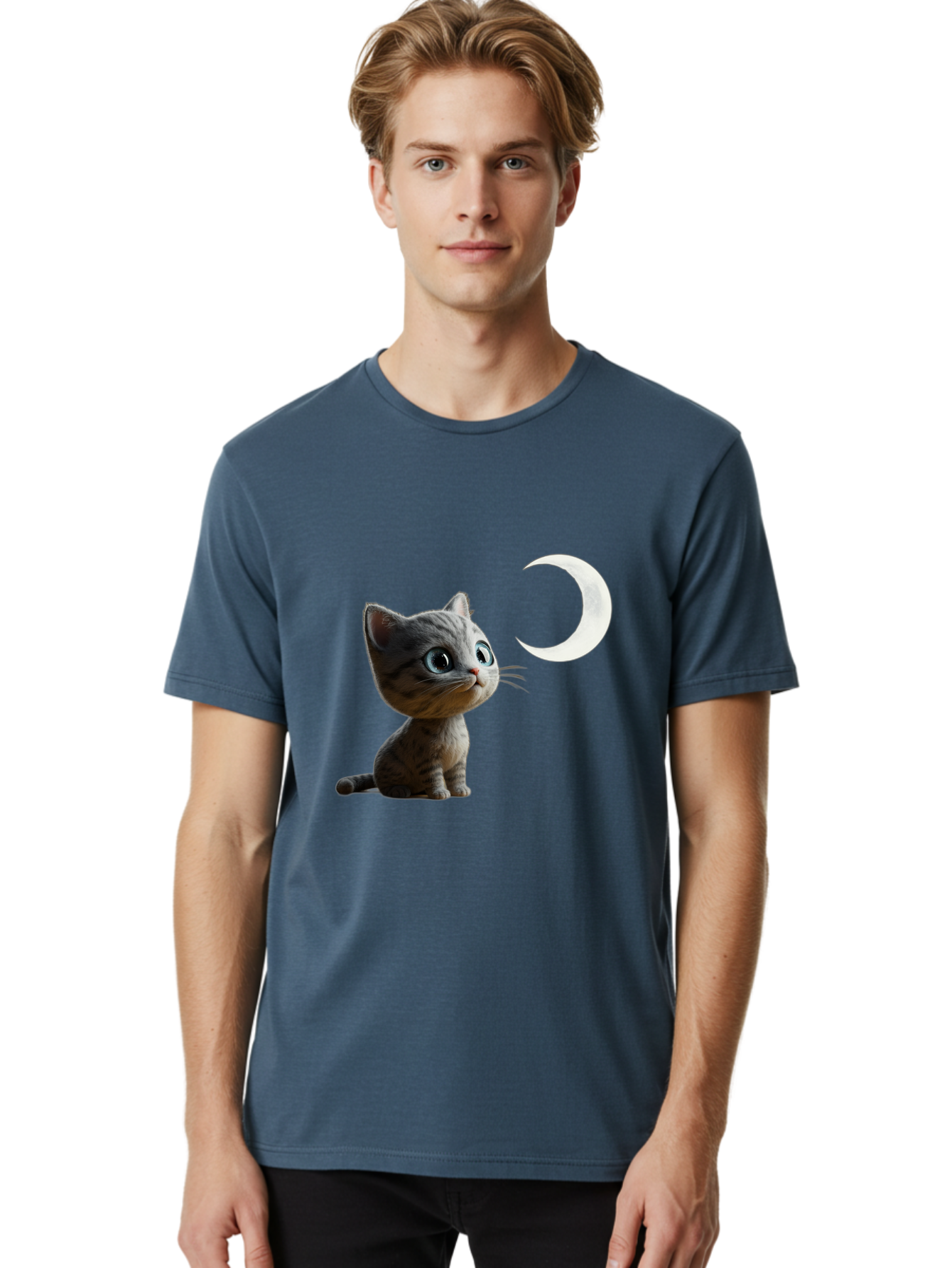 Kitten-And-Crescent-Moon Men'S Graphic Tee, 100% Cotton, Comfortable Casual Summer Wear, Machine Washable, Vintage Camera, Old Camera, Antique Camera, Black Camera, Classic Photography, Photography Equipment, Nostalgic Device, Film Camera, Baj085