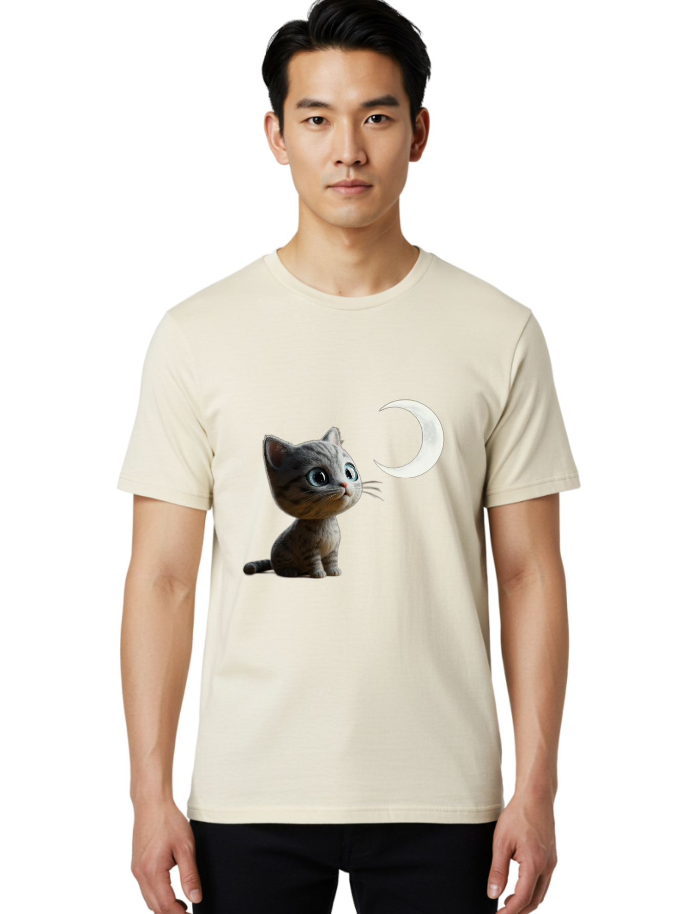 Kitten-And-Crescent-Moon Men'S Graphic Tee, 100% Cotton, Comfortable Casual Summer Wear, Machine Washable, Vintage Camera, Old Camera, Antique Camera, Black Camera, Classic Photography, Photography Equipment, Nostalgic Device, Film Camera, Baj085