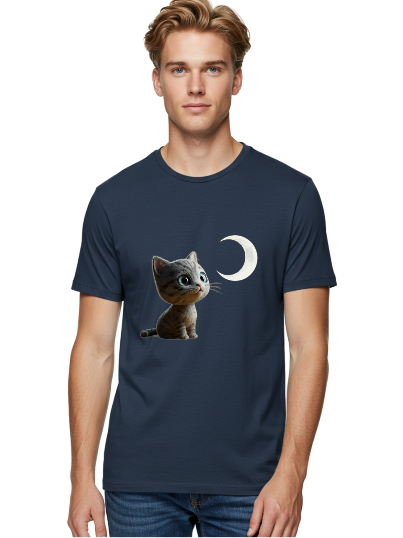 Kitten-And-Crescent-Moon Men'S Graphic Tee, 100% Cotton, Comfortable Casual Summer Wear, Machine Washable, Vintage Camera, Old Camera, Antique Camera, Black Camera, Classic Photography, Photography Equipment, Nostalgic Device, Film Camera, Baj085