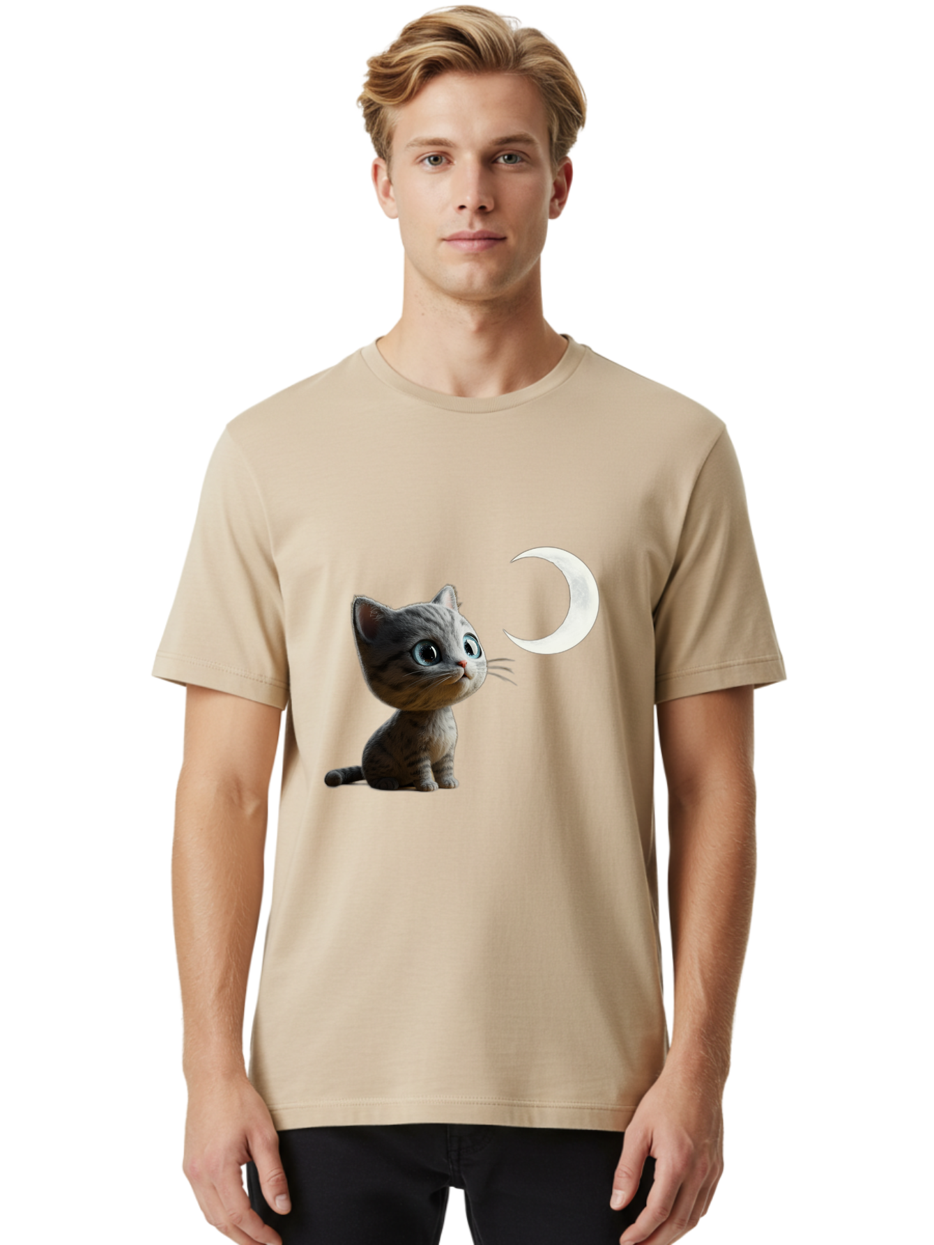 Kitten-And-Crescent-Moon Men'S Graphic Tee, 100% Cotton, Comfortable Casual Summer Wear, Machine Washable, Vintage Camera, Old Camera, Antique Camera, Black Camera, Classic Photography, Photography Equipment, Nostalgic Device, Film Camera, Baj085