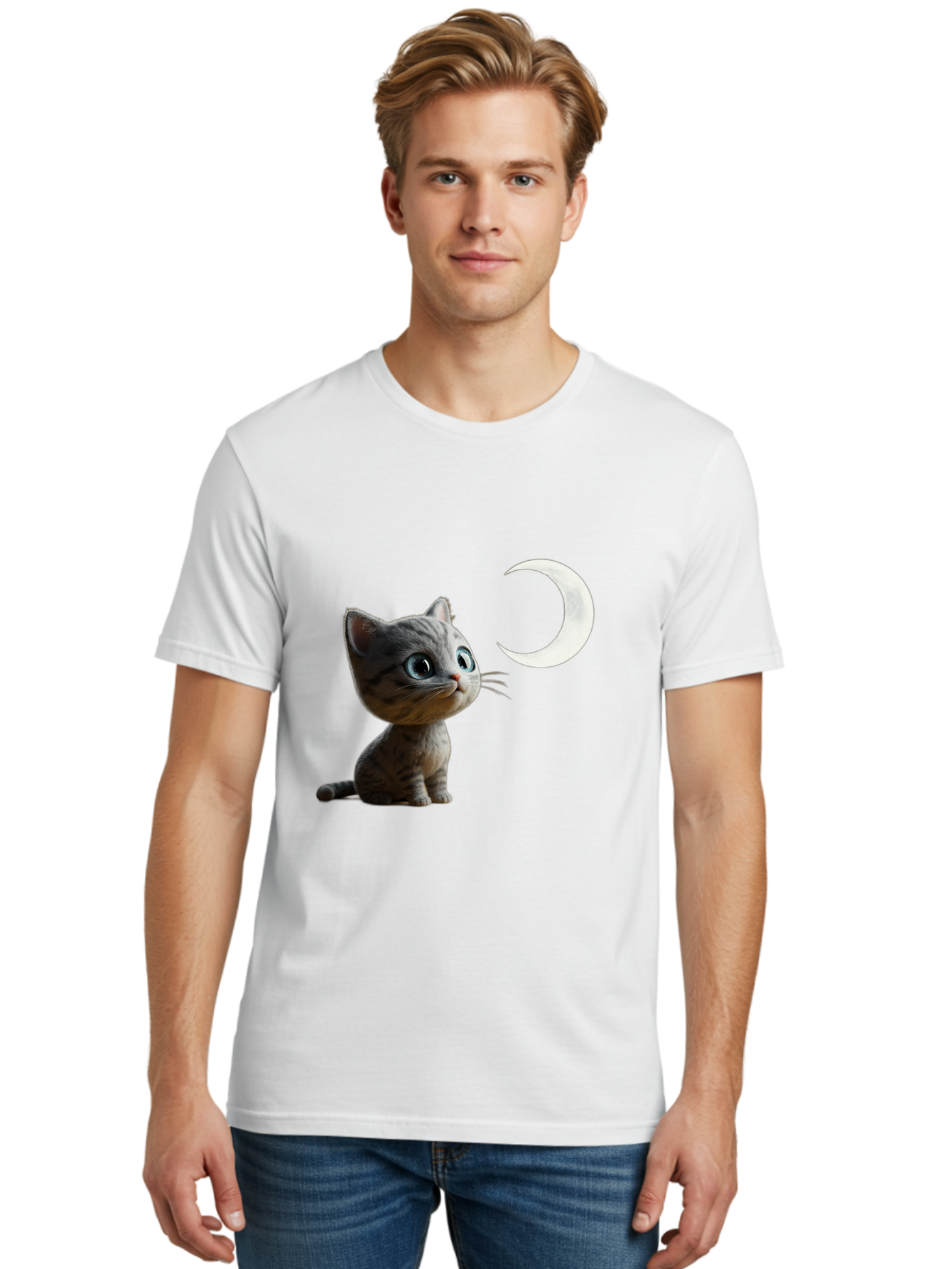 Kitten-And-Crescent-Moon Men'S Graphic Tee, 100% Cotton, Comfortable Casual Summer Wear, Machine Washable, Vintage Camera, Old Camera, Antique Camera, Black Camera, Classic Photography, Photography Equipment, Nostalgic Device, Film Camera, Baj085