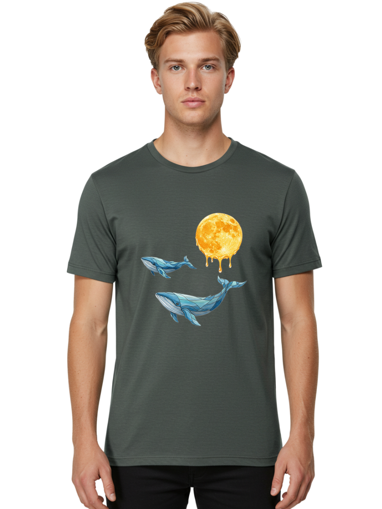 Low-Poly-Whales-Dripping-Moon Men'S Graphic Tee, 100% Cotton, Comfortable Casual Summer Wear, Machine Washable, Vintage Camera, Old Camera, Antique Camera, Black Camera, Classic Photography, Photography Equipment, Nostalgic Device, Baj093