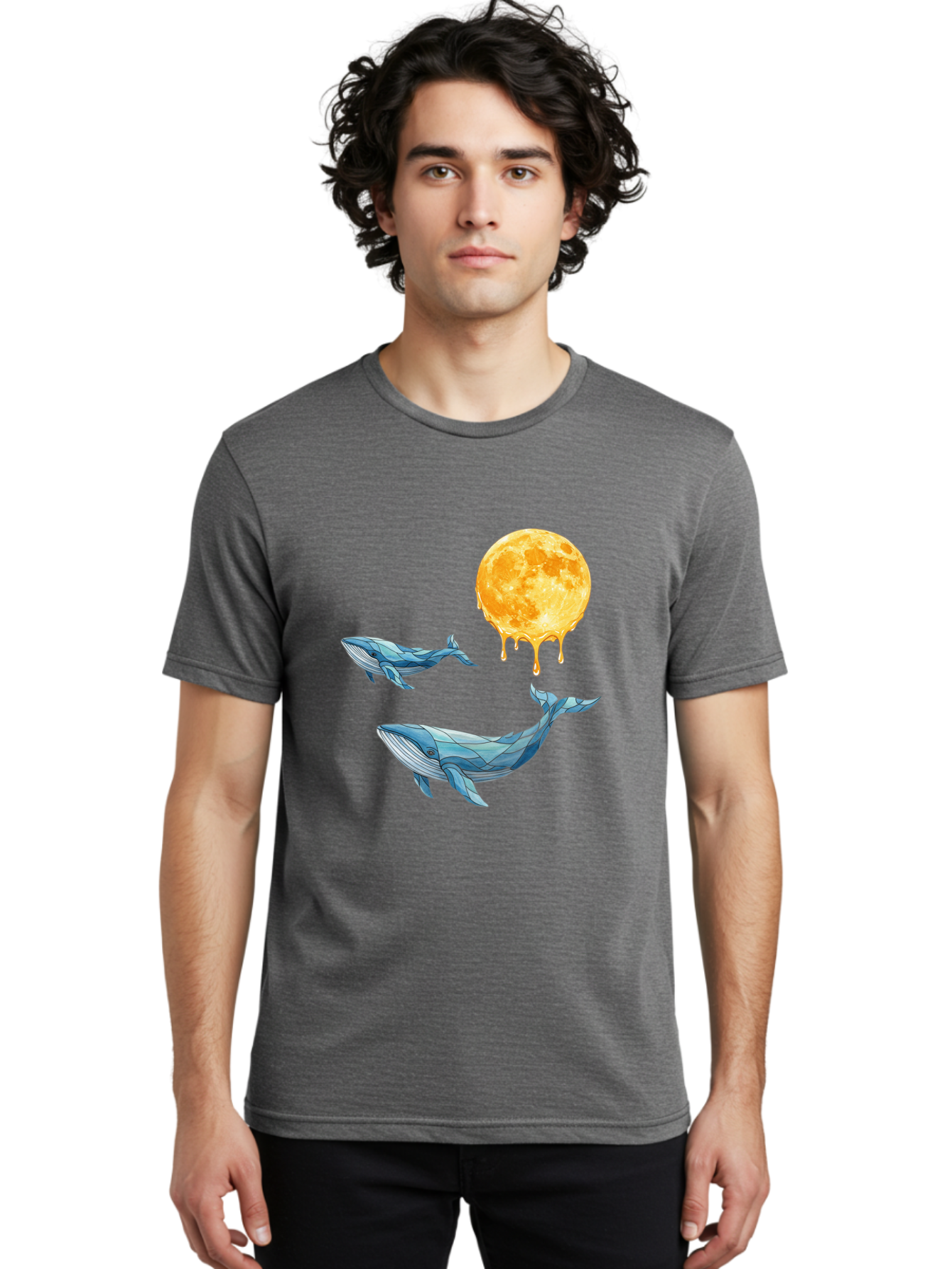 Low-Poly-Whales-Dripping-Moon Men'S Graphic Tee, 100% Cotton, Comfortable Casual Summer Wear, Machine Washable, Vintage Camera, Old Camera, Antique Camera, Black Camera, Classic Photography, Photography Equipment, Nostalgic Device, Baj093