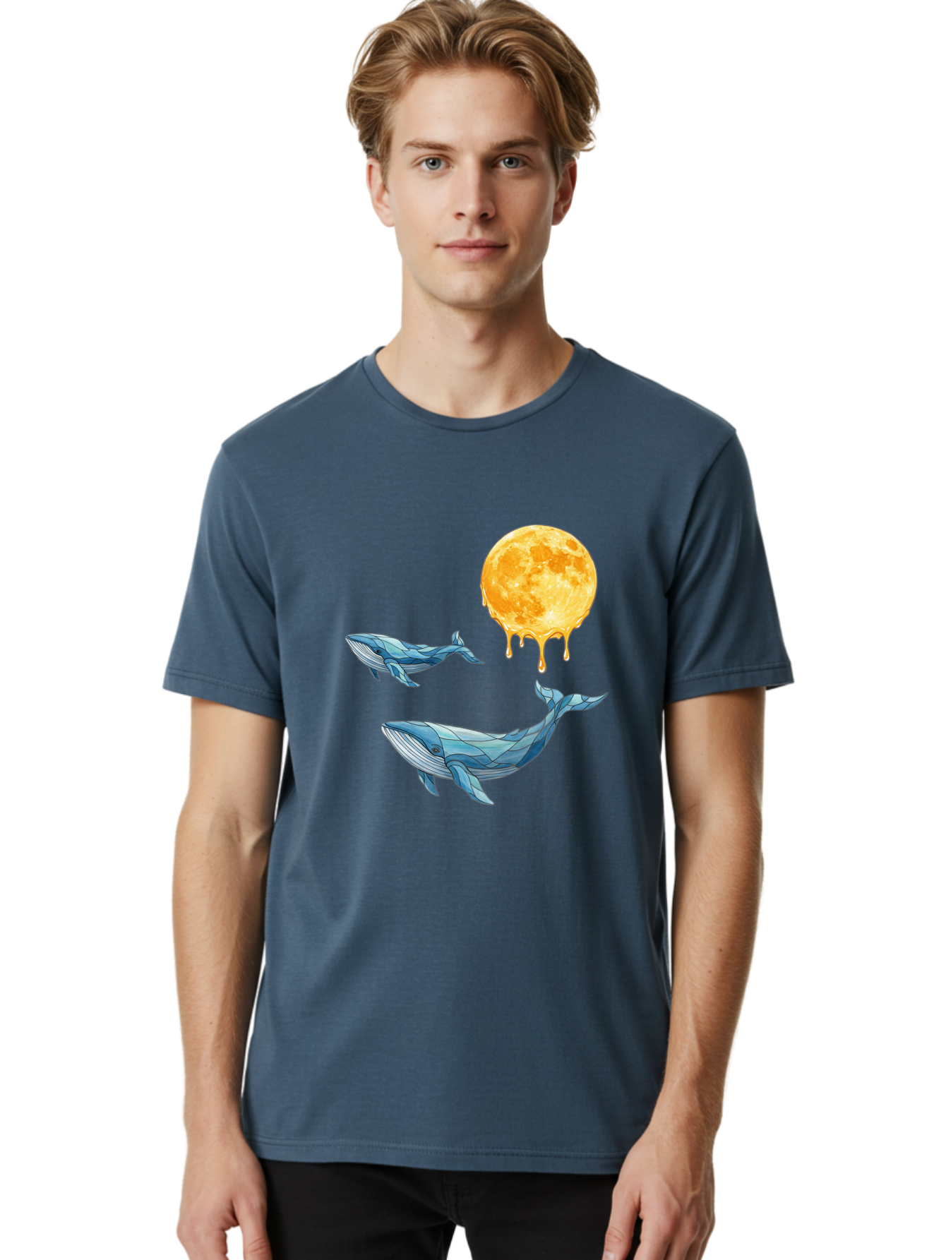 Low-Poly-Whales-Dripping-Moon Men'S Graphic Tee, 100% Cotton, Comfortable Casual Summer Wear, Machine Washable, Vintage Camera, Old Camera, Antique Camera, Black Camera, Classic Photography, Photography Equipment, Nostalgic Device, Baj093