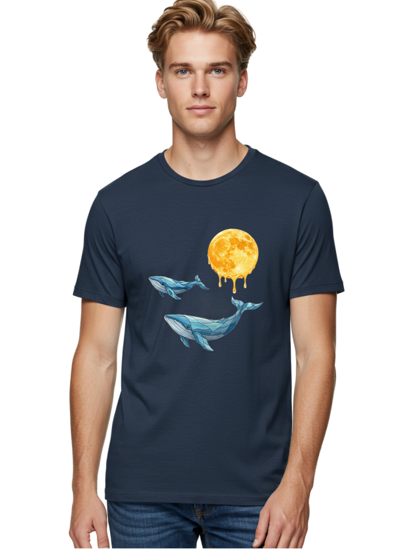 Low-Poly-Whales-Dripping-Moon Men'S Graphic Tee, 100% Cotton, Comfortable Casual Summer Wear, Machine Washable, Vintage Camera, Old Camera, Antique Camera, Black Camera, Classic Photography, Photography Equipment, Nostalgic Device, Baj093