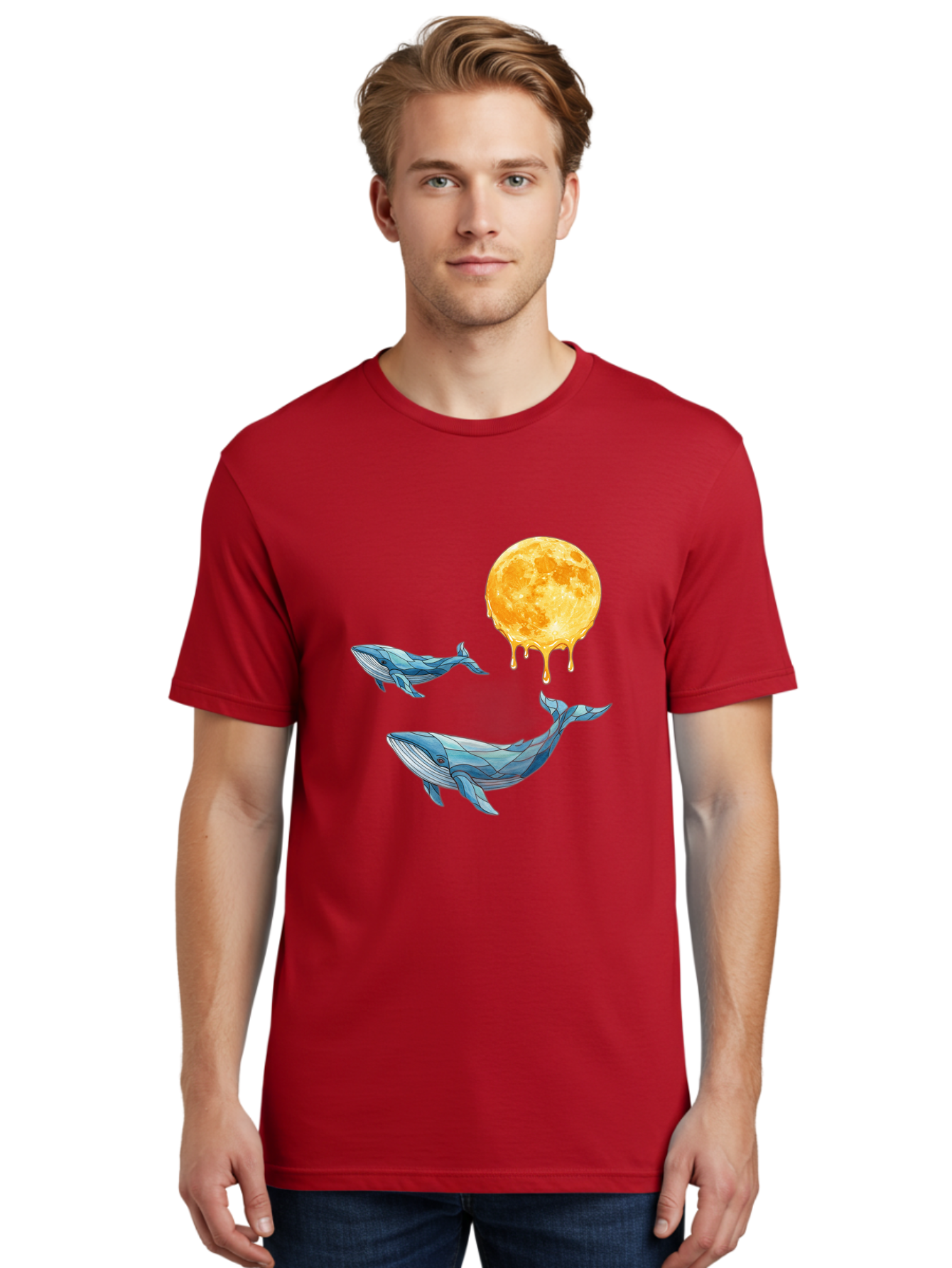 Low-Poly-Whales-Dripping-Moon Men'S Graphic Tee, 100% Cotton, Comfortable Casual Summer Wear, Machine Washable, Vintage Camera, Old Camera, Antique Camera, Black Camera, Classic Photography, Photography Equipment, Nostalgic Device, Baj093