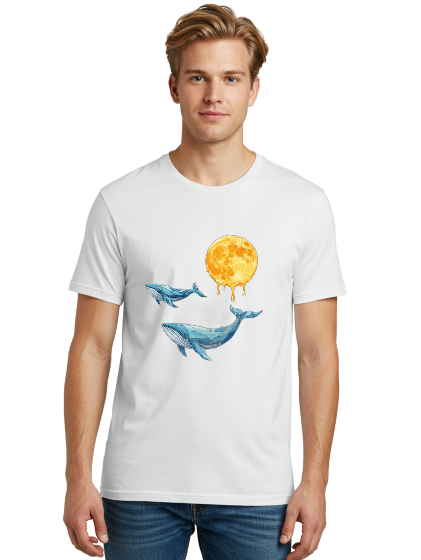 Low-Poly-Whales-Dripping-Moon Men'S Graphic Tee, 100% Cotton, Comfortable Casual Summer Wear, Machine Washable, Vintage Camera, Old Camera, Antique Camera, Black Camera, Classic Photography, Photography Equipment, Nostalgic Device, Baj093