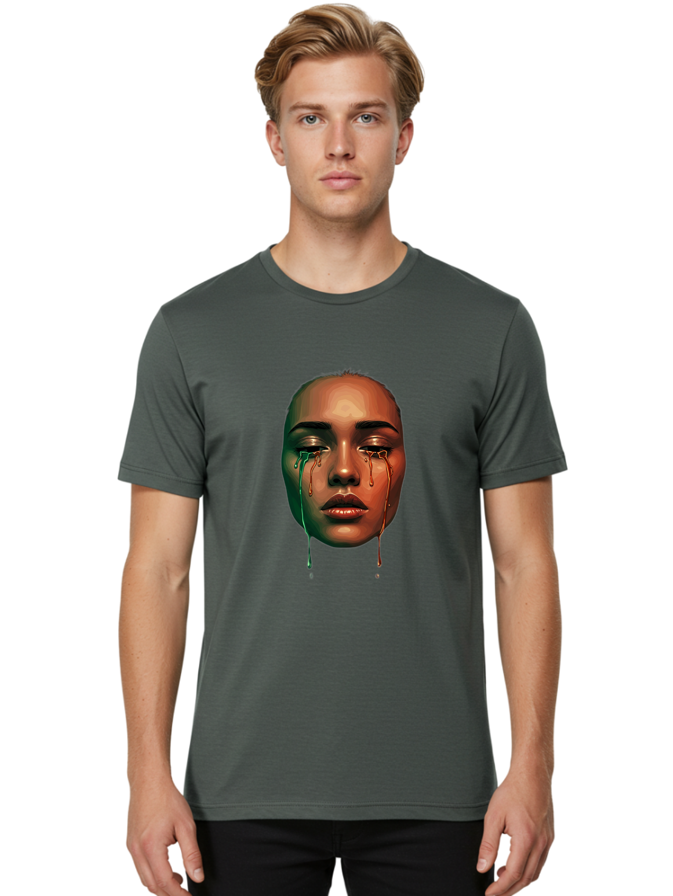 Melting-Face-1 Men'S Graphic Tee, 100% Cotton, Comfortable Casual Summer Wear, Machine Washable, Vintage Camera, Old Camera, Antique Camera, Black Camera, Classic Photography, Photography Equipment, Nostalgic Device, Film Camera, Camera Art Baj096