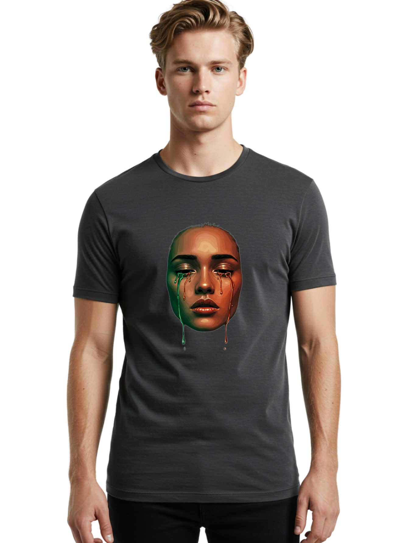 Melting-Face-1 Men'S Graphic Tee, 100% Cotton, Comfortable Casual Summer Wear, Machine Washable, Vintage Camera, Old Camera, Antique Camera, Black Camera, Classic Photography, Photography Equipment, Nostalgic Device, Film Camera, Camera Art Baj096