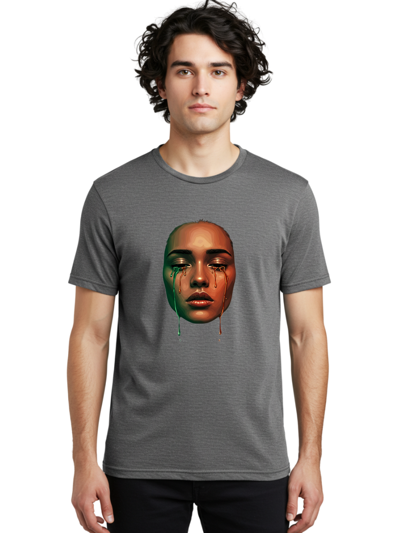 Melting-Face-1 Men'S Graphic Tee, 100% Cotton, Comfortable Casual Summer Wear, Machine Washable, Vintage Camera, Old Camera, Antique Camera, Black Camera, Classic Photography, Photography Equipment, Nostalgic Device, Film Camera, Camera Art Baj096