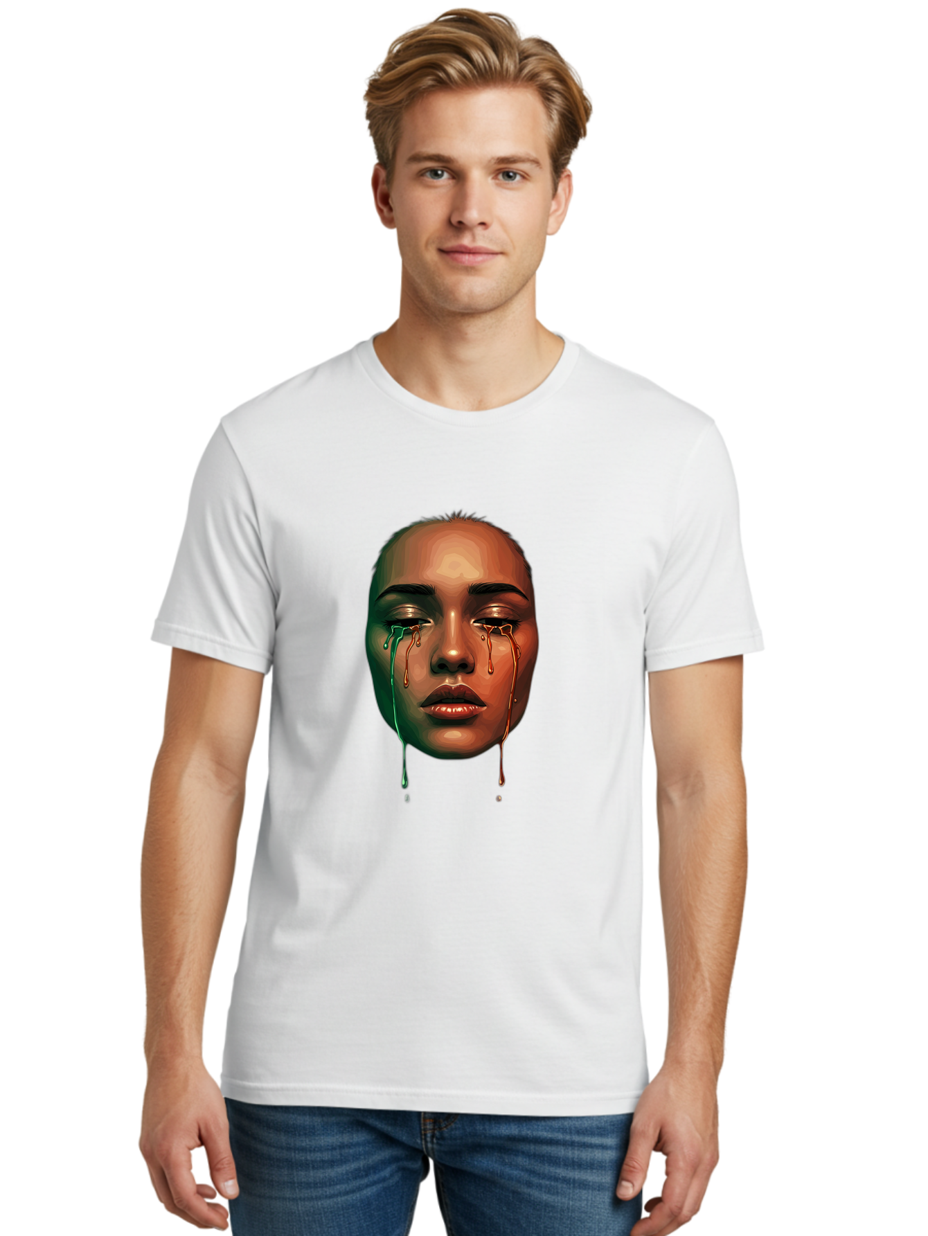 Melting-Face-1 Men'S Graphic Tee, 100% Cotton, Comfortable Casual Summer Wear, Machine Washable, Vintage Camera, Old Camera, Antique Camera, Black Camera, Classic Photography, Photography Equipment, Nostalgic Device, Film Camera, Camera Art Baj096