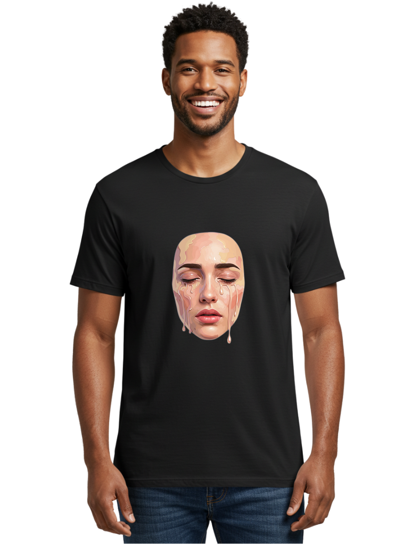Melting-Face-2 Men'S Graphic Tee, 100% Cotton, Comfortable Casual Summer Wear, Machine Washable, Vintage Camera, Old Camera, Antique Camera, Black Camera, Classic Photography, Photography Equipment, Nostalgic Device, Film Camera, Camera Art Baj097
