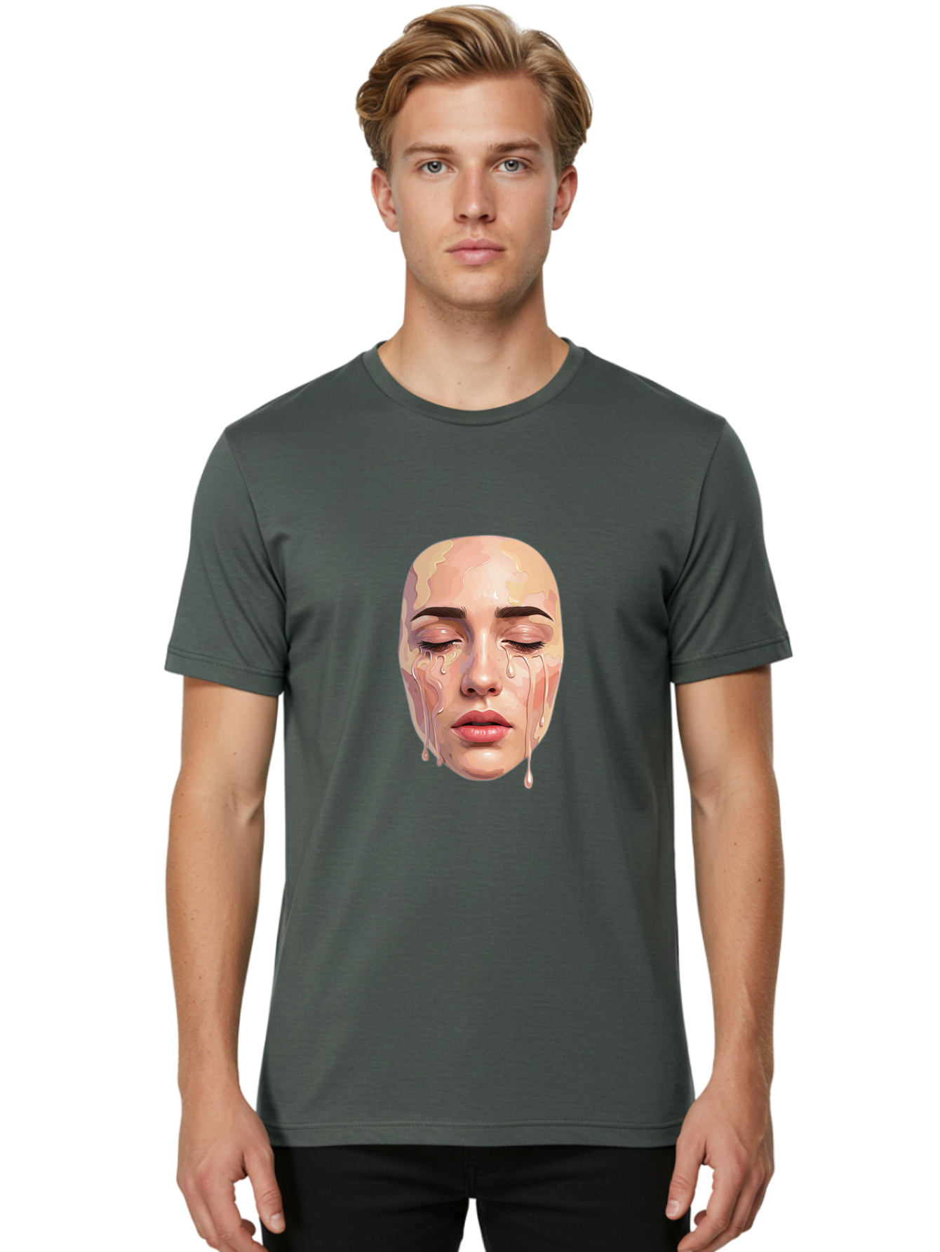 Melting-Face-2 Men'S Graphic Tee, 100% Cotton, Comfortable Casual Summer Wear, Machine Washable, Vintage Camera, Old Camera, Antique Camera, Black Camera, Classic Photography, Photography Equipment, Nostalgic Device, Film Camera, Camera Art Baj097