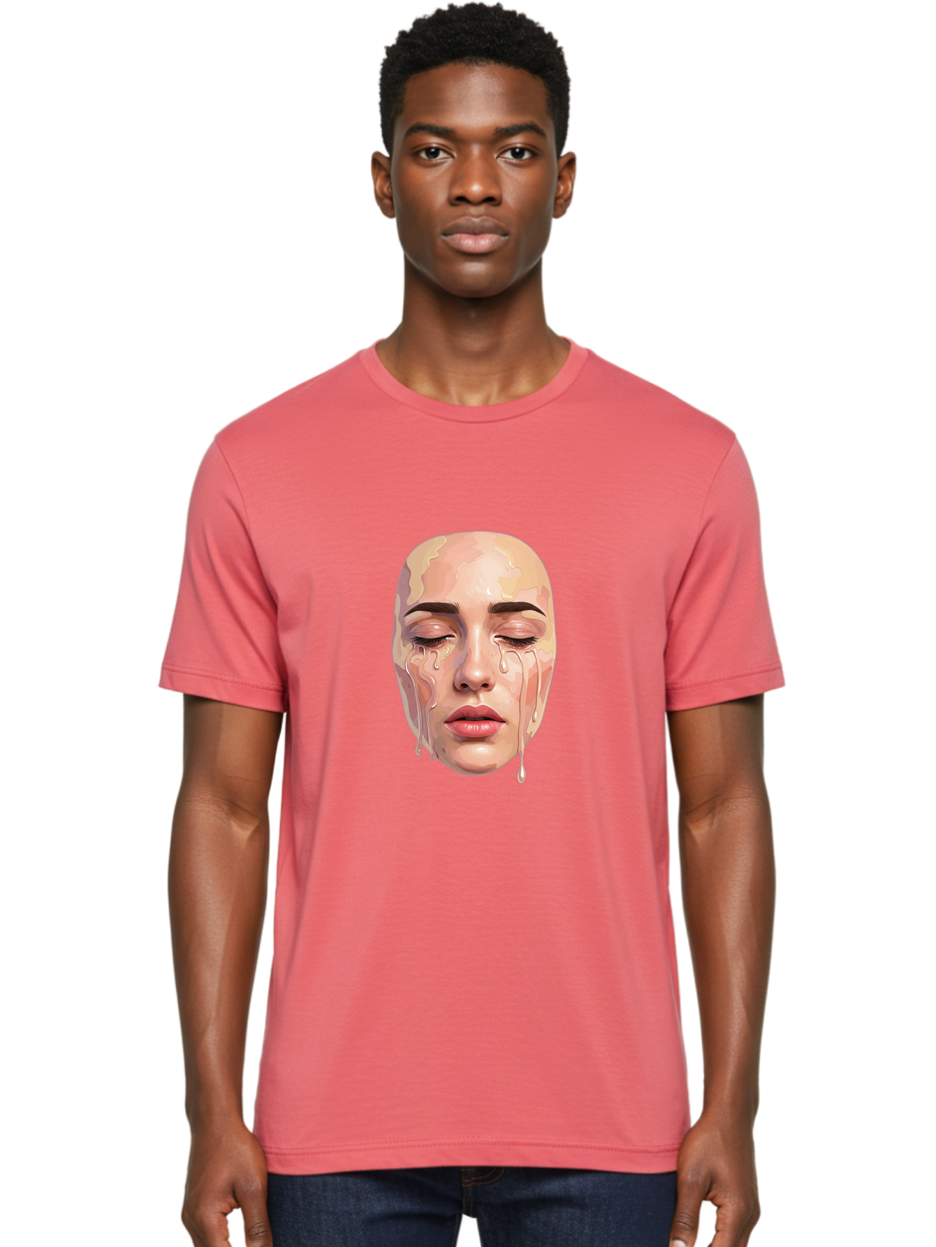 Melting-Face-2 Men'S Graphic Tee, 100% Cotton, Comfortable Casual Summer Wear, Machine Washable, Vintage Camera, Old Camera, Antique Camera, Black Camera, Classic Photography, Photography Equipment, Nostalgic Device, Film Camera, Camera Art Baj097