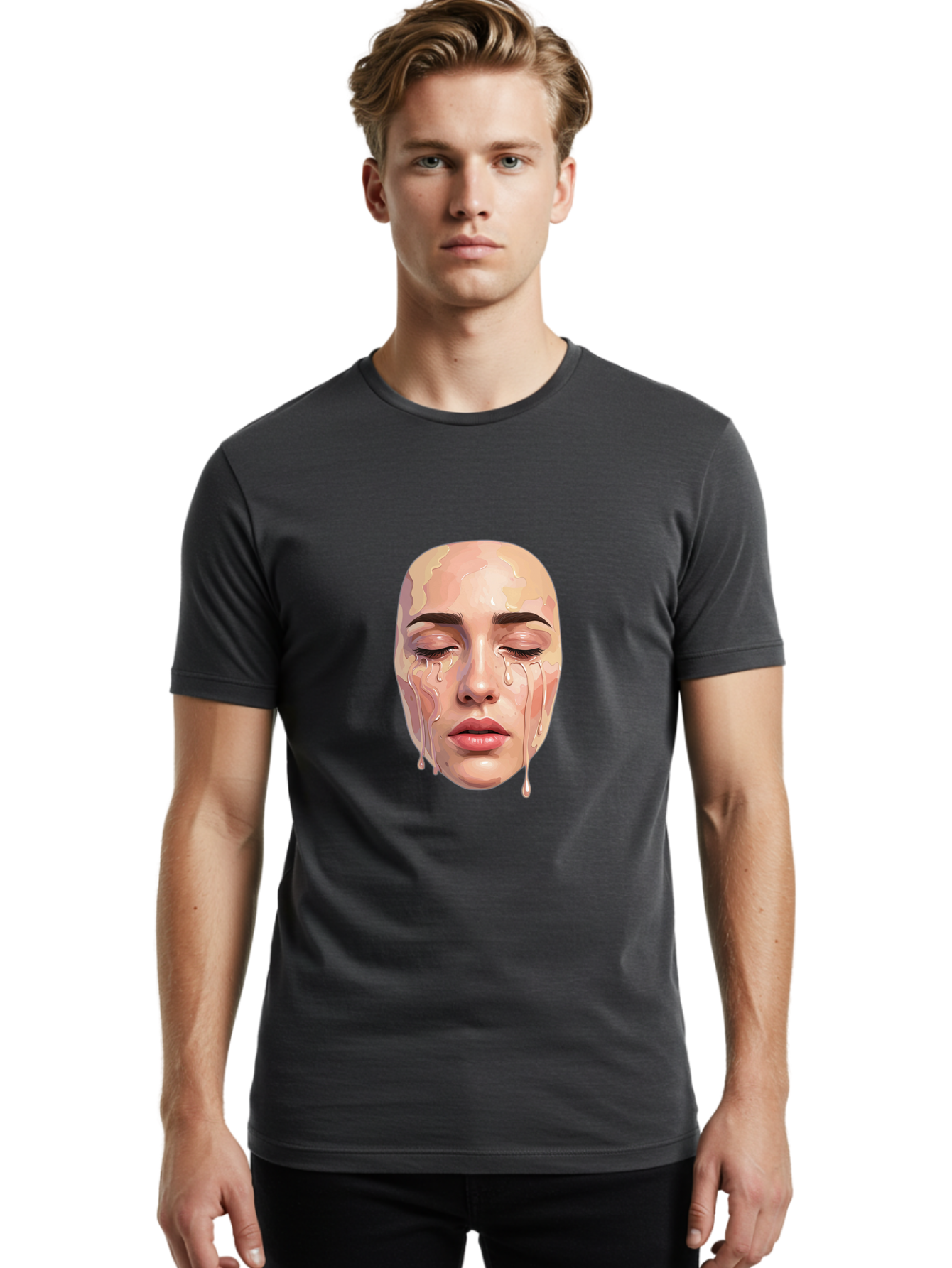 Melting-Face-2 Men'S Graphic Tee, 100% Cotton, Comfortable Casual Summer Wear, Machine Washable, Vintage Camera, Old Camera, Antique Camera, Black Camera, Classic Photography, Photography Equipment, Nostalgic Device, Film Camera, Camera Art Baj097