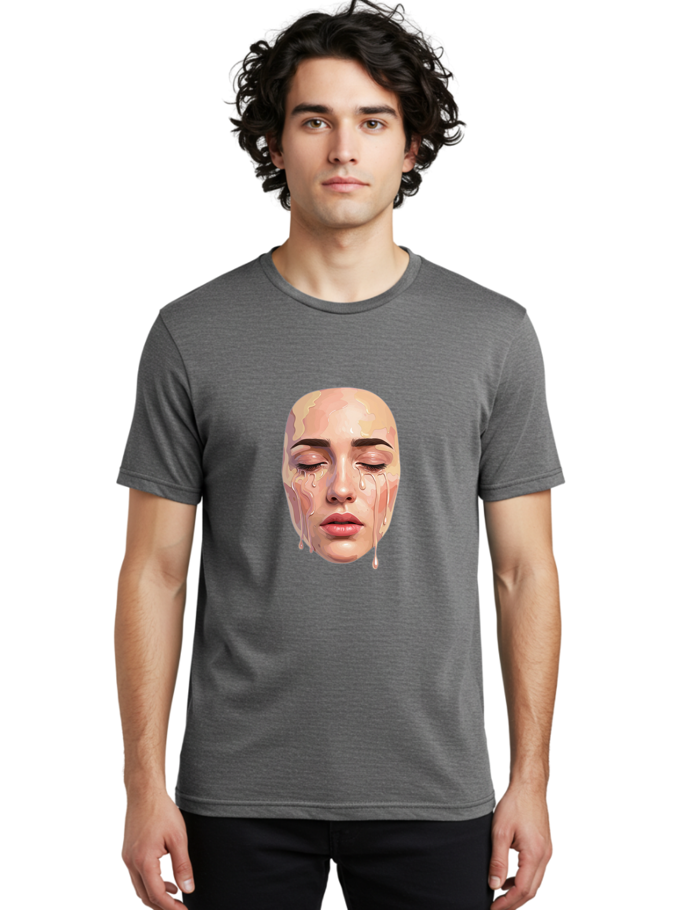 Melting-Face-2 Men'S Graphic Tee, 100% Cotton, Comfortable Casual Summer Wear, Machine Washable, Vintage Camera, Old Camera, Antique Camera, Black Camera, Classic Photography, Photography Equipment, Nostalgic Device, Film Camera, Camera Art Baj097