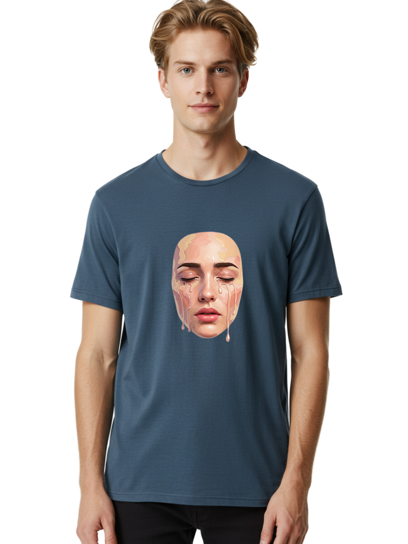 Melting-Face-2 Men'S Graphic Tee, 100% Cotton, Comfortable Casual Summer Wear, Machine Washable, Vintage Camera, Old Camera, Antique Camera, Black Camera, Classic Photography, Photography Equipment, Nostalgic Device, Film Camera, Camera Art Baj097