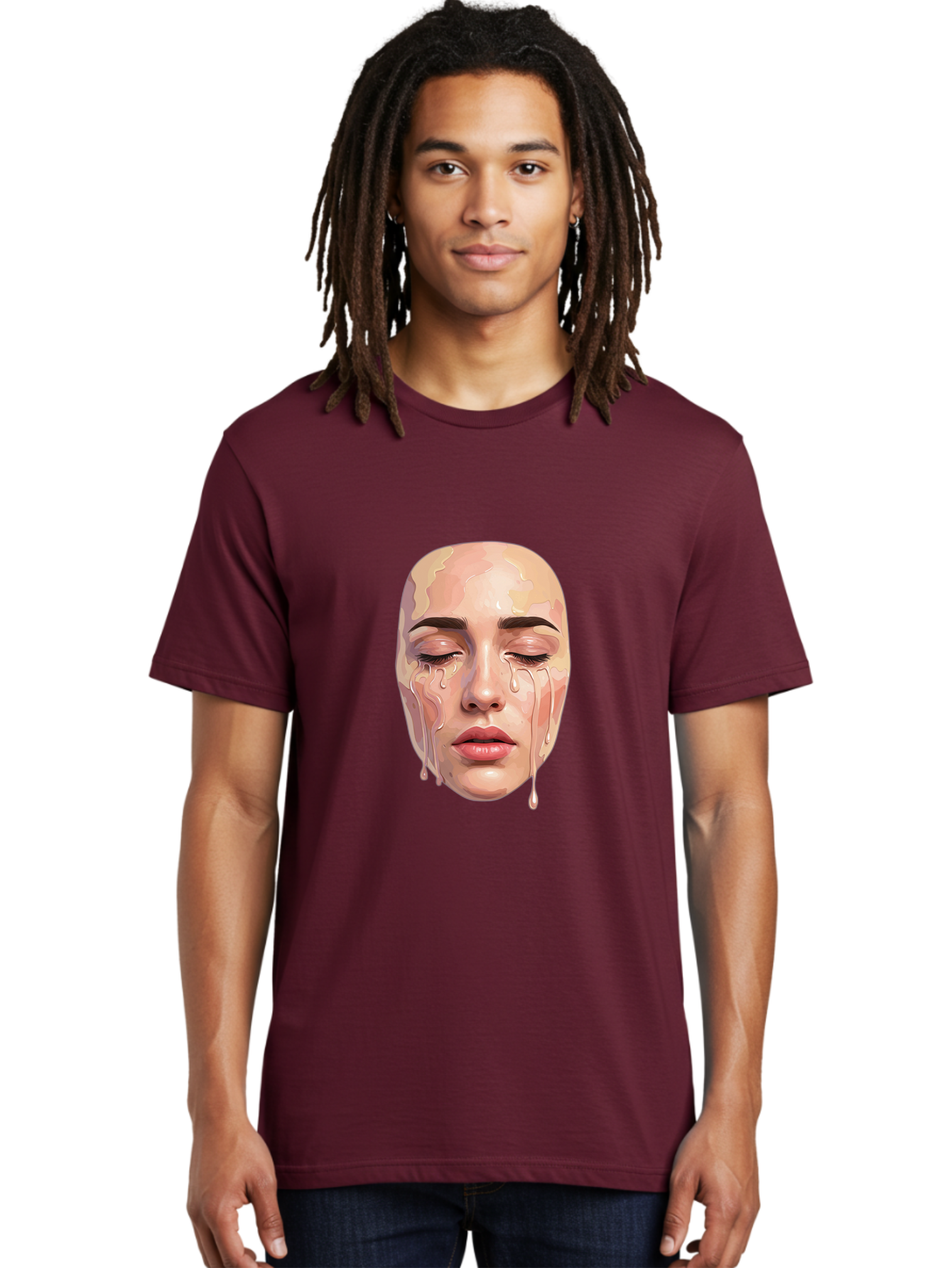 Melting-Face-2 Men'S Graphic Tee, 100% Cotton, Comfortable Casual Summer Wear, Machine Washable, Vintage Camera, Old Camera, Antique Camera, Black Camera, Classic Photography, Photography Equipment, Nostalgic Device, Film Camera, Camera Art Baj097