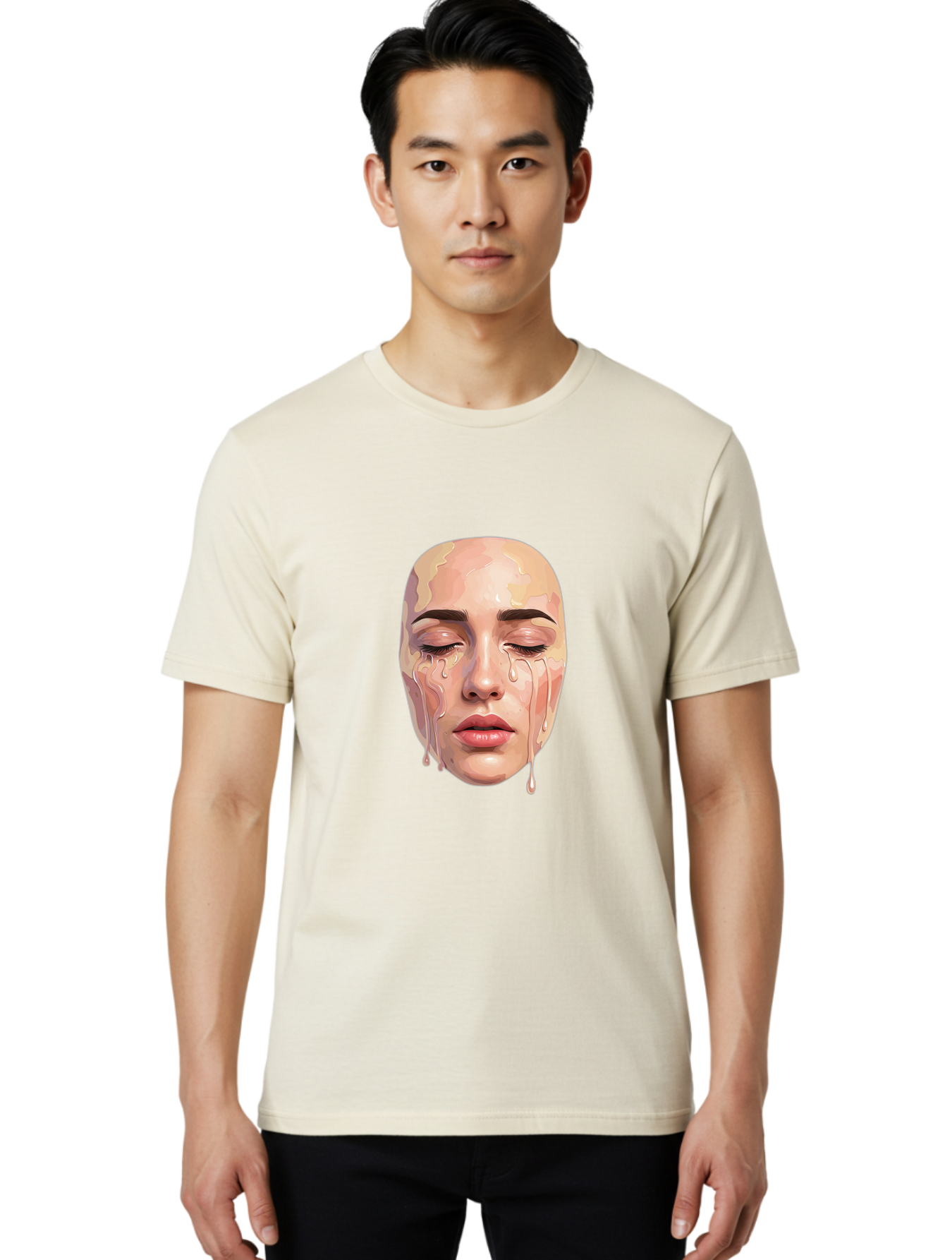 Melting-Face-2 Men'S Graphic Tee, 100% Cotton, Comfortable Casual Summer Wear, Machine Washable, Vintage Camera, Old Camera, Antique Camera, Black Camera, Classic Photography, Photography Equipment, Nostalgic Device, Film Camera, Camera Art Baj097