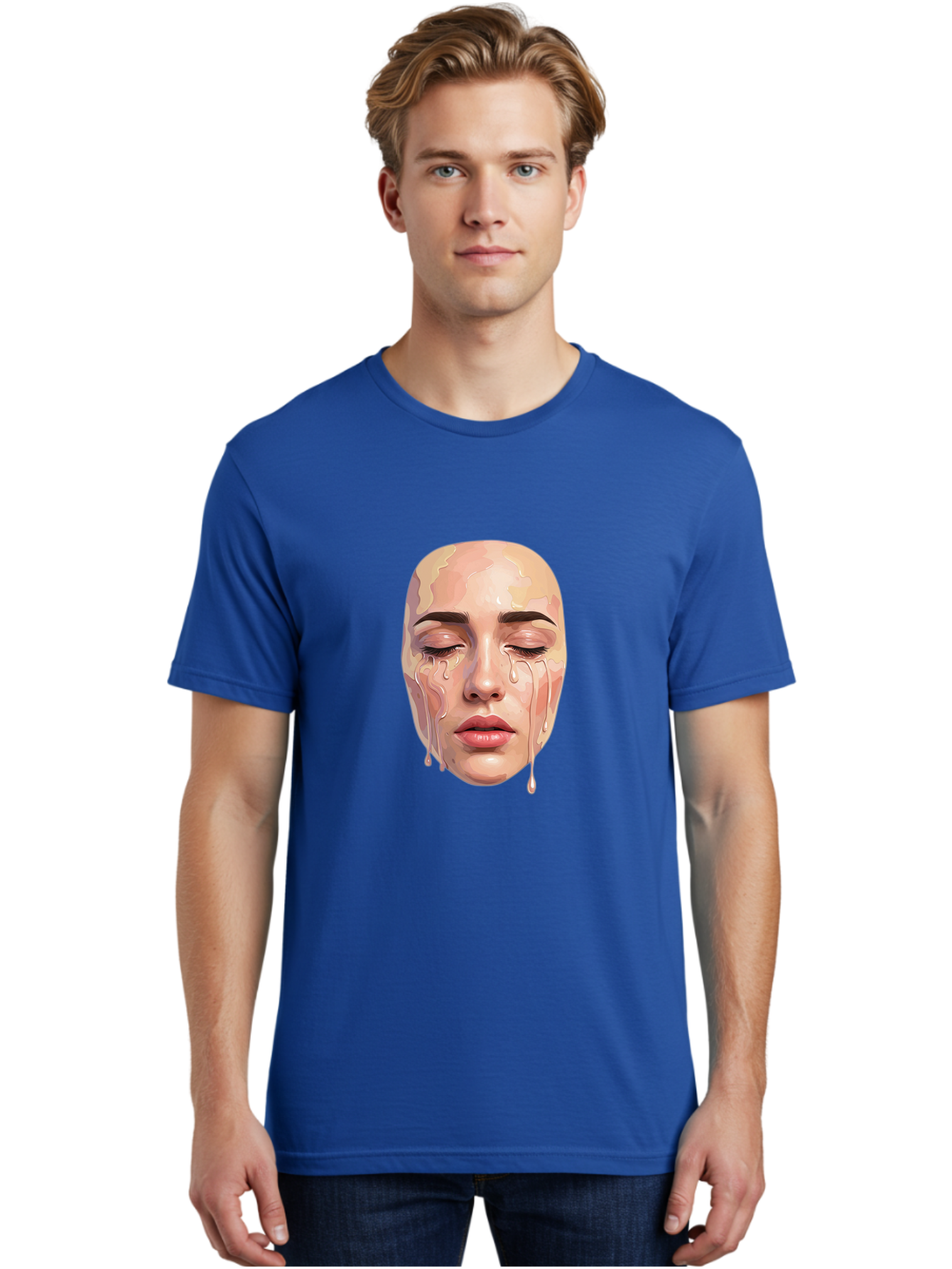 Melting-Face-2 Men'S Graphic Tee, 100% Cotton, Comfortable Casual Summer Wear, Machine Washable, Vintage Camera, Old Camera, Antique Camera, Black Camera, Classic Photography, Photography Equipment, Nostalgic Device, Film Camera, Camera Art Baj097