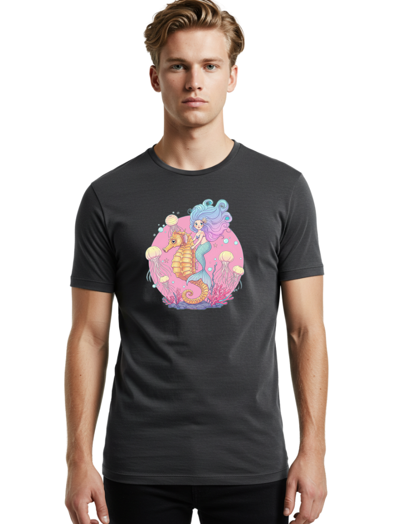 Mermaid-And-Seahorse Men'S Graphic Tee, 100% Cotton, Comfortable Casual Summer Wear, Machine Washable, Vintage Camera, Old Camera, Antique Camera, Black Camera, Classic Photography, Photography Equipment, Nostalgic Device, Film Camera, Baj101