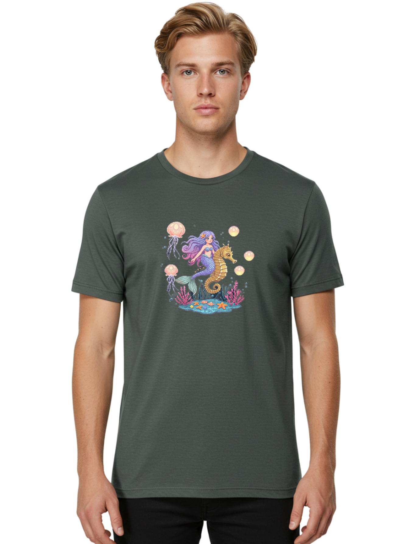 Mermaid-Riding-Seahorse Men'S Graphic Tee, 100% Cotton, Comfortable Casual Summer Wear, Machine Washable, Vintage Camera, Old Camera, Antique Camera, Black Camera, Classic Photography, Photography Equipment, Nostalgic Device, Film Camera, Baj109