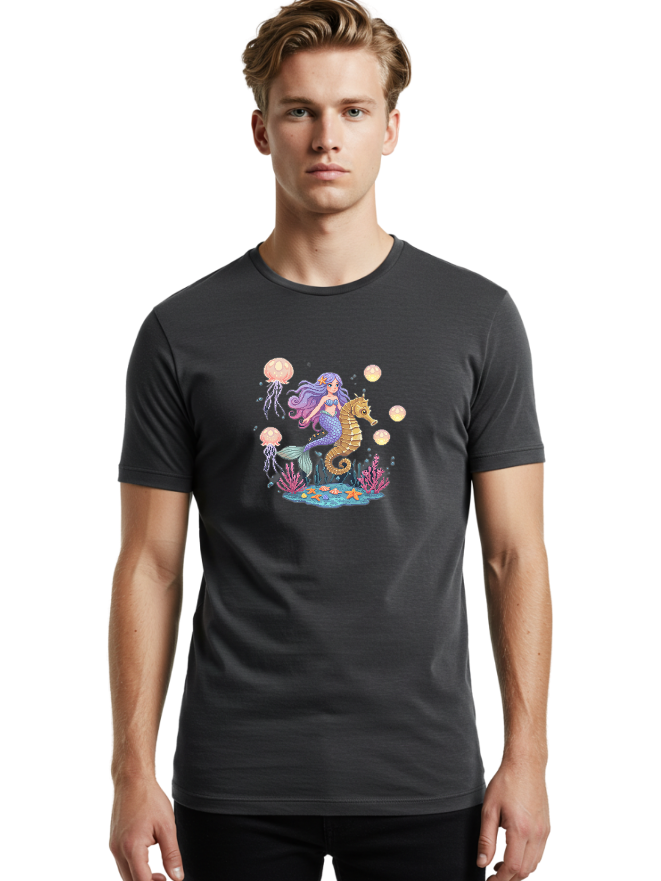 Mermaid-Riding-Seahorse Men'S Graphic Tee, 100% Cotton, Comfortable Casual Summer Wear, Machine Washable, Vintage Camera, Old Camera, Antique Camera, Black Camera, Classic Photography, Photography Equipment, Nostalgic Device, Film Camera, Baj109