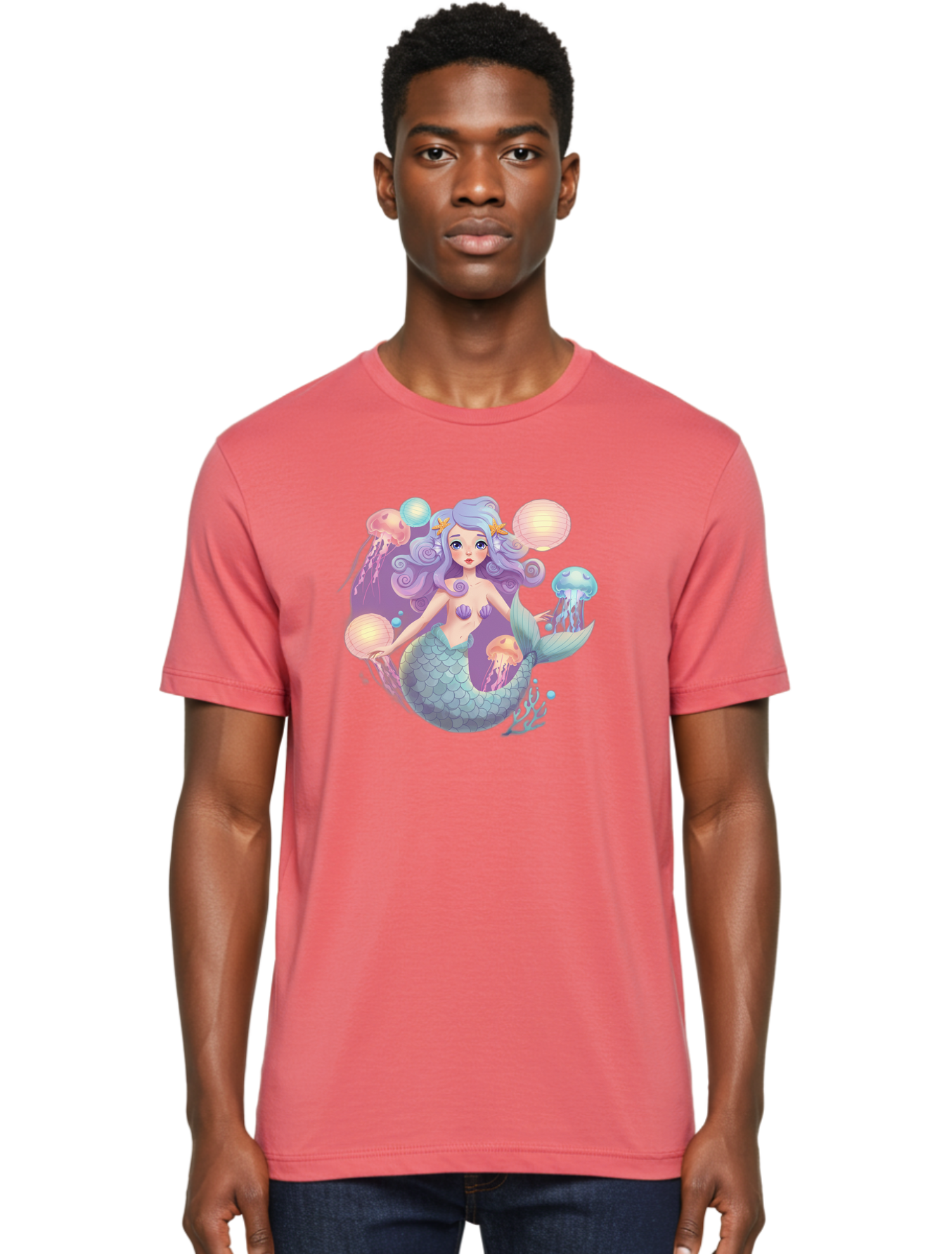 Mermaid-With-Jellyfish-1 Men'S Graphic Tee, 100% Cotton, Comfortable Casual Summer Wear, Machine Washable, Vintage Camera, Old Camera, Antique Camera, Black Camera, Classic Photography, Photography Equipment, Nostalgic Device, Film Camera, Baj110