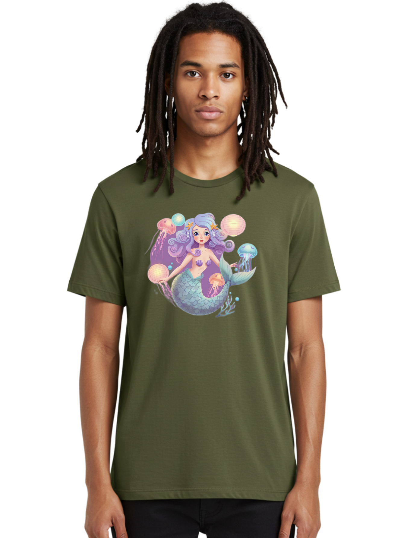 Mermaid-With-Jellyfish-1 Men'S Graphic Tee, 100% Cotton, Comfortable Casual Summer Wear, Machine Washable, Vintage Camera, Old Camera, Antique Camera, Black Camera, Classic Photography, Photography Equipment, Nostalgic Device, Film Camera, Baj110
