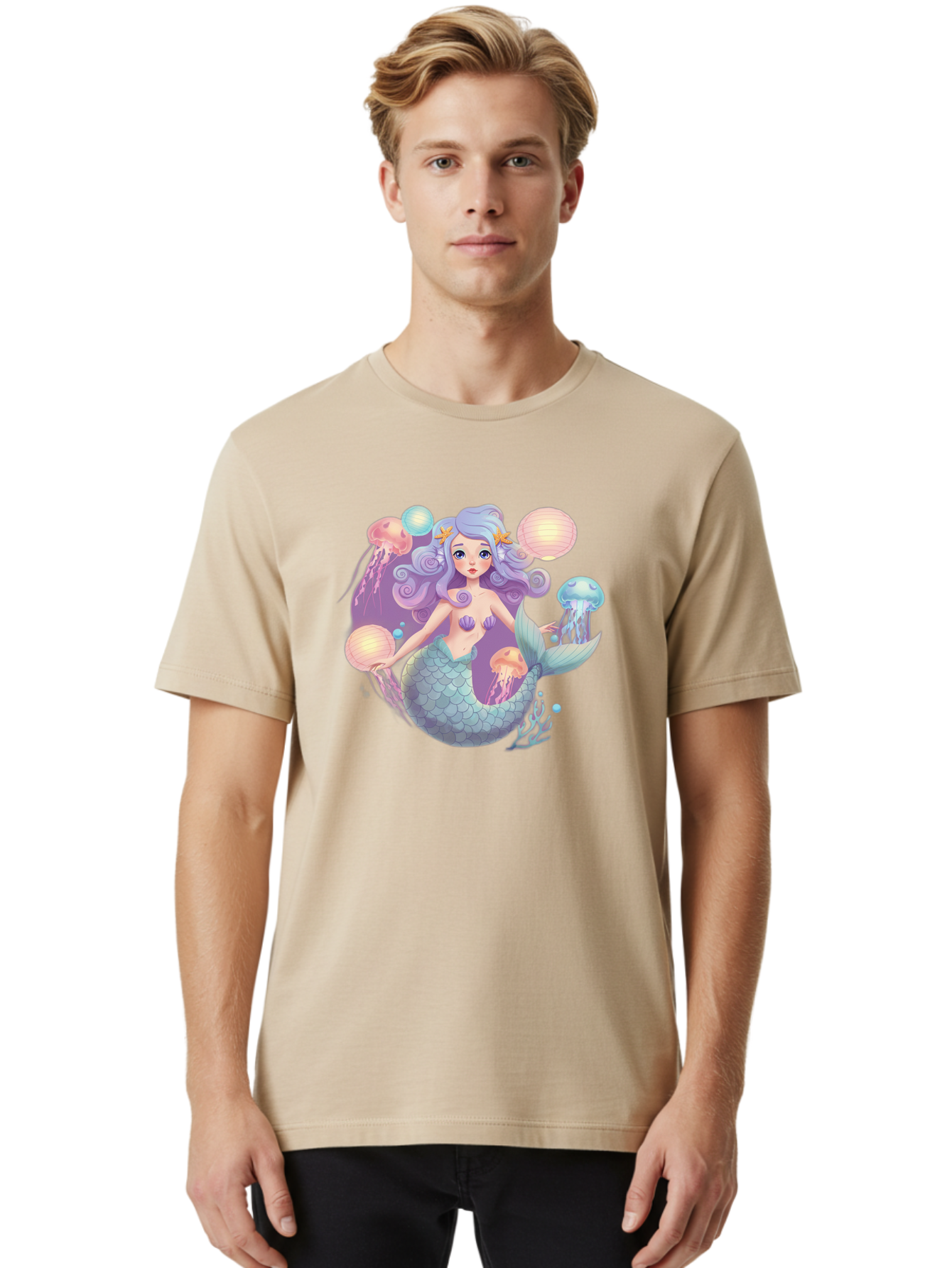 Mermaid-With-Jellyfish-1 Men'S Graphic Tee, 100% Cotton, Comfortable Casual Summer Wear, Machine Washable, Vintage Camera, Old Camera, Antique Camera, Black Camera, Classic Photography, Photography Equipment, Nostalgic Device, Film Camera, Baj110