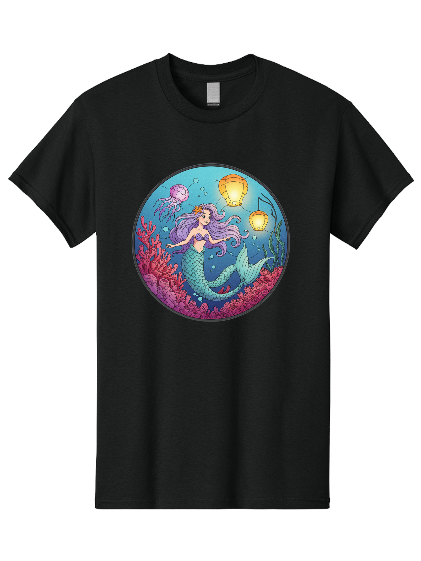 Mermaid-With-Lanterns-1 Men'S Graphic Tee, 100% Cotton, Comfortable Casual Summer Wear, Machine Washable, Vintage Camera, Old Camera, Antique Camera, Black Camera, Classic Photography, Photography Equipment, Nostalgic Device, Film Camera, Baj112