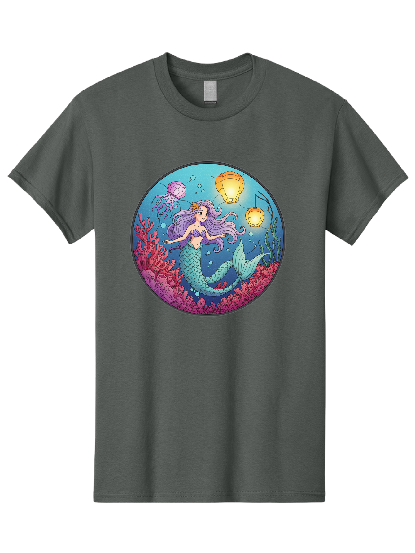 Mermaid-With-Lanterns-1 Men'S Graphic Tee, 100% Cotton, Comfortable Casual Summer Wear, Machine Washable, Vintage Camera, Old Camera, Antique Camera, Black Camera, Classic Photography, Photography Equipment, Nostalgic Device, Film Camera, Baj112