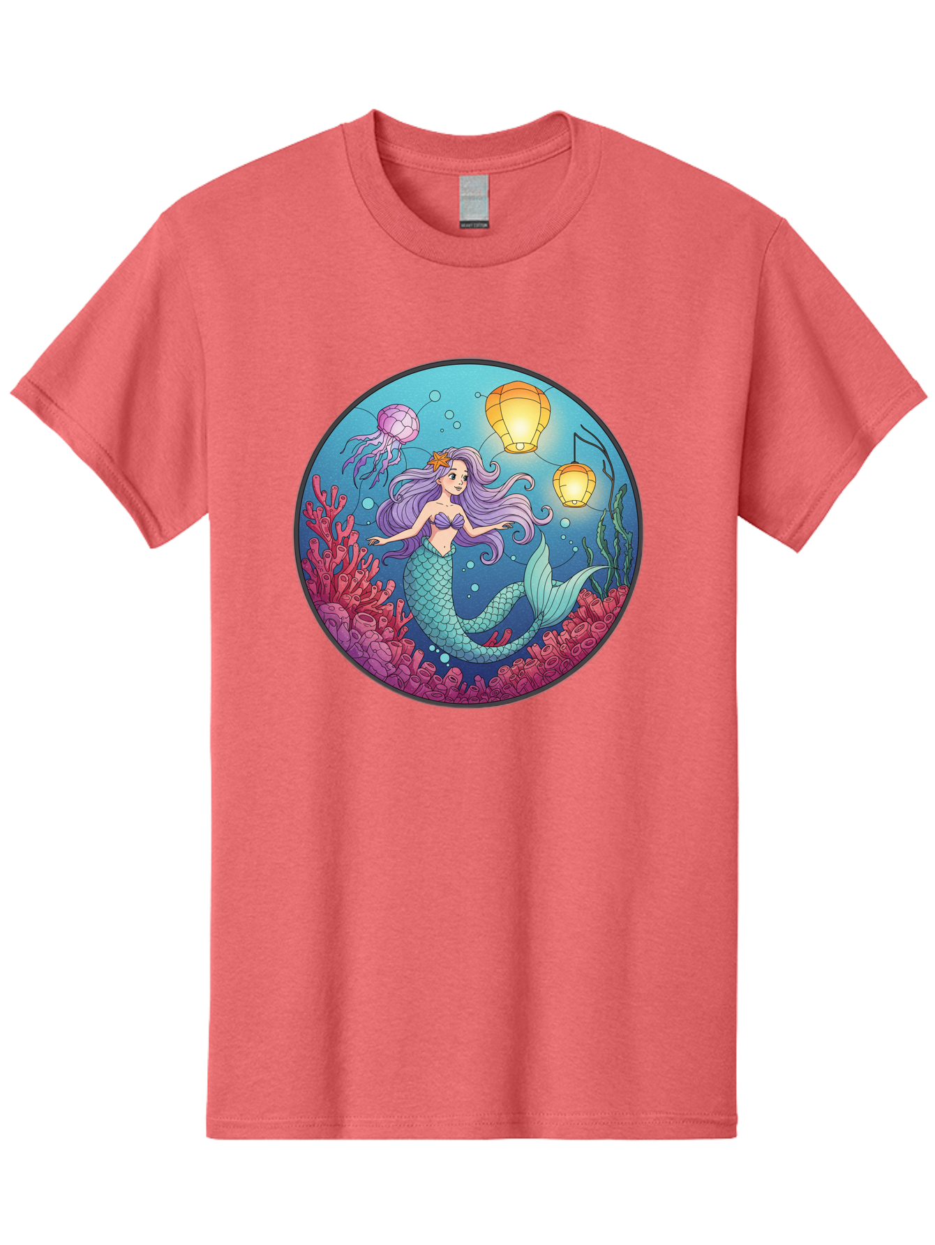 Mermaid-With-Lanterns-1 Men'S Graphic Tee, 100% Cotton, Comfortable Casual Summer Wear, Machine Washable, Vintage Camera, Old Camera, Antique Camera, Black Camera, Classic Photography, Photography Equipment, Nostalgic Device, Film Camera, Baj112