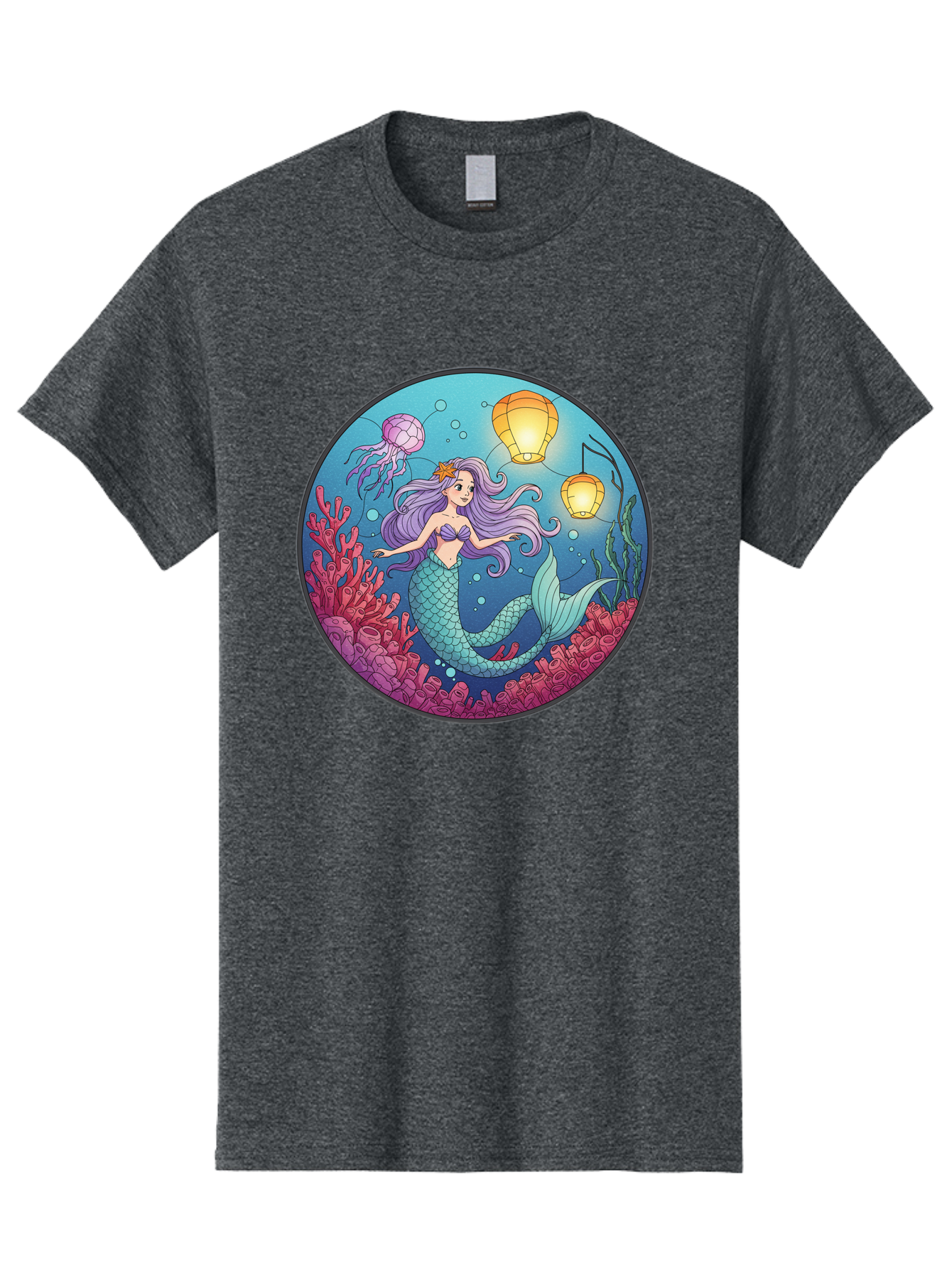 Mermaid-With-Lanterns-1 Men'S Graphic Tee, 100% Cotton, Comfortable Casual Summer Wear, Machine Washable, Vintage Camera, Old Camera, Antique Camera, Black Camera, Classic Photography, Photography Equipment, Nostalgic Device, Film Camera, Baj112