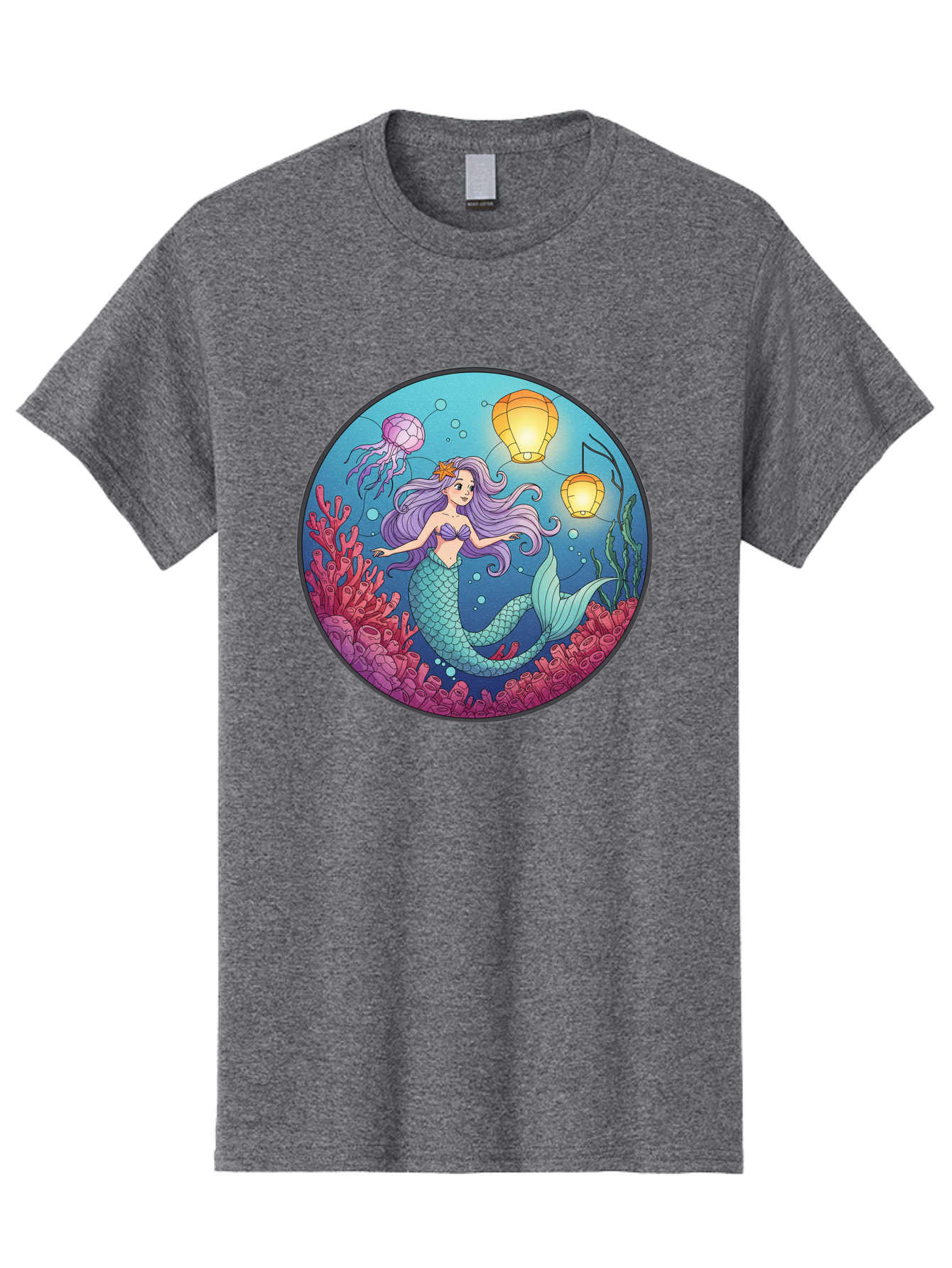 Mermaid-With-Lanterns-1 Men'S Graphic Tee, 100% Cotton, Comfortable Casual Summer Wear, Machine Washable, Vintage Camera, Old Camera, Antique Camera, Black Camera, Classic Photography, Photography Equipment, Nostalgic Device, Film Camera, Baj112