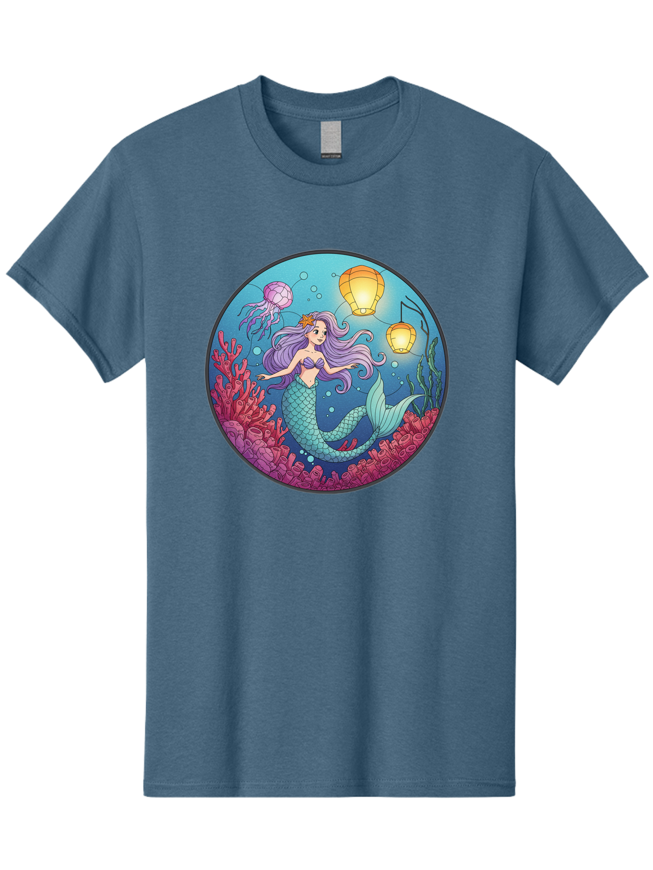Mermaid-With-Lanterns-1 Men'S Graphic Tee, 100% Cotton, Comfortable Casual Summer Wear, Machine Washable, Vintage Camera, Old Camera, Antique Camera, Black Camera, Classic Photography, Photography Equipment, Nostalgic Device, Film Camera, Baj112