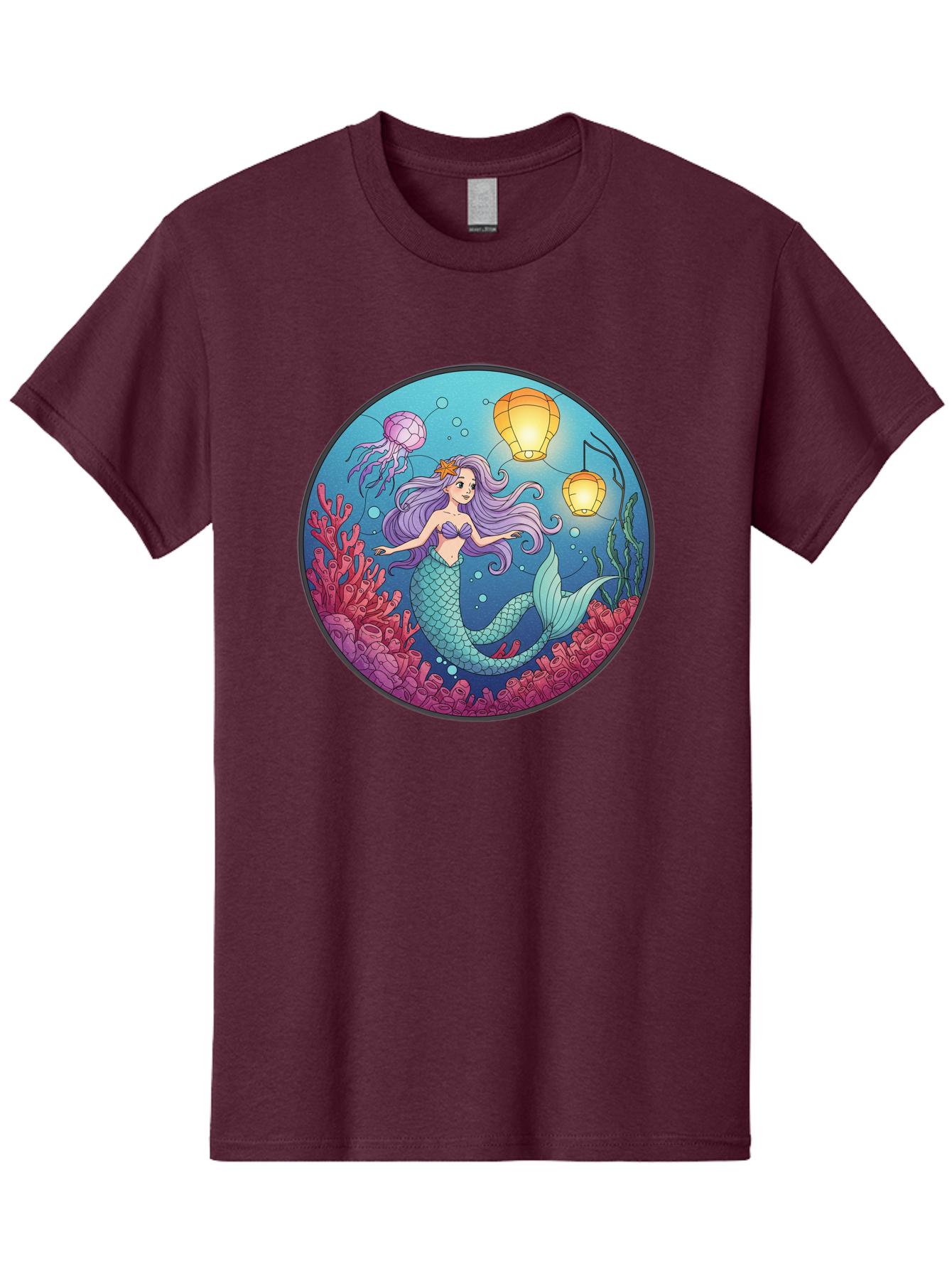 Mermaid-With-Lanterns-1 Men'S Graphic Tee, 100% Cotton, Comfortable Casual Summer Wear, Machine Washable, Vintage Camera, Old Camera, Antique Camera, Black Camera, Classic Photography, Photography Equipment, Nostalgic Device, Film Camera, Baj112