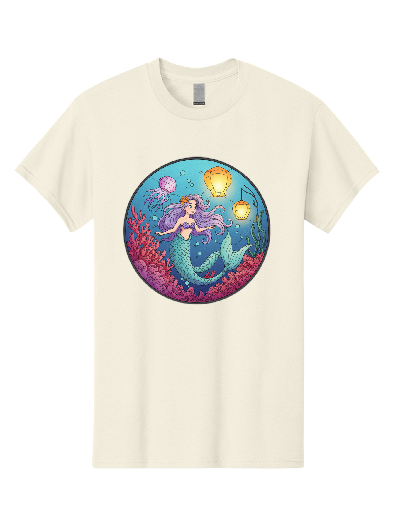 Mermaid-With-Lanterns-1 Men'S Graphic Tee, 100% Cotton, Comfortable Casual Summer Wear, Machine Washable, Vintage Camera, Old Camera, Antique Camera, Black Camera, Classic Photography, Photography Equipment, Nostalgic Device, Film Camera, Baj112