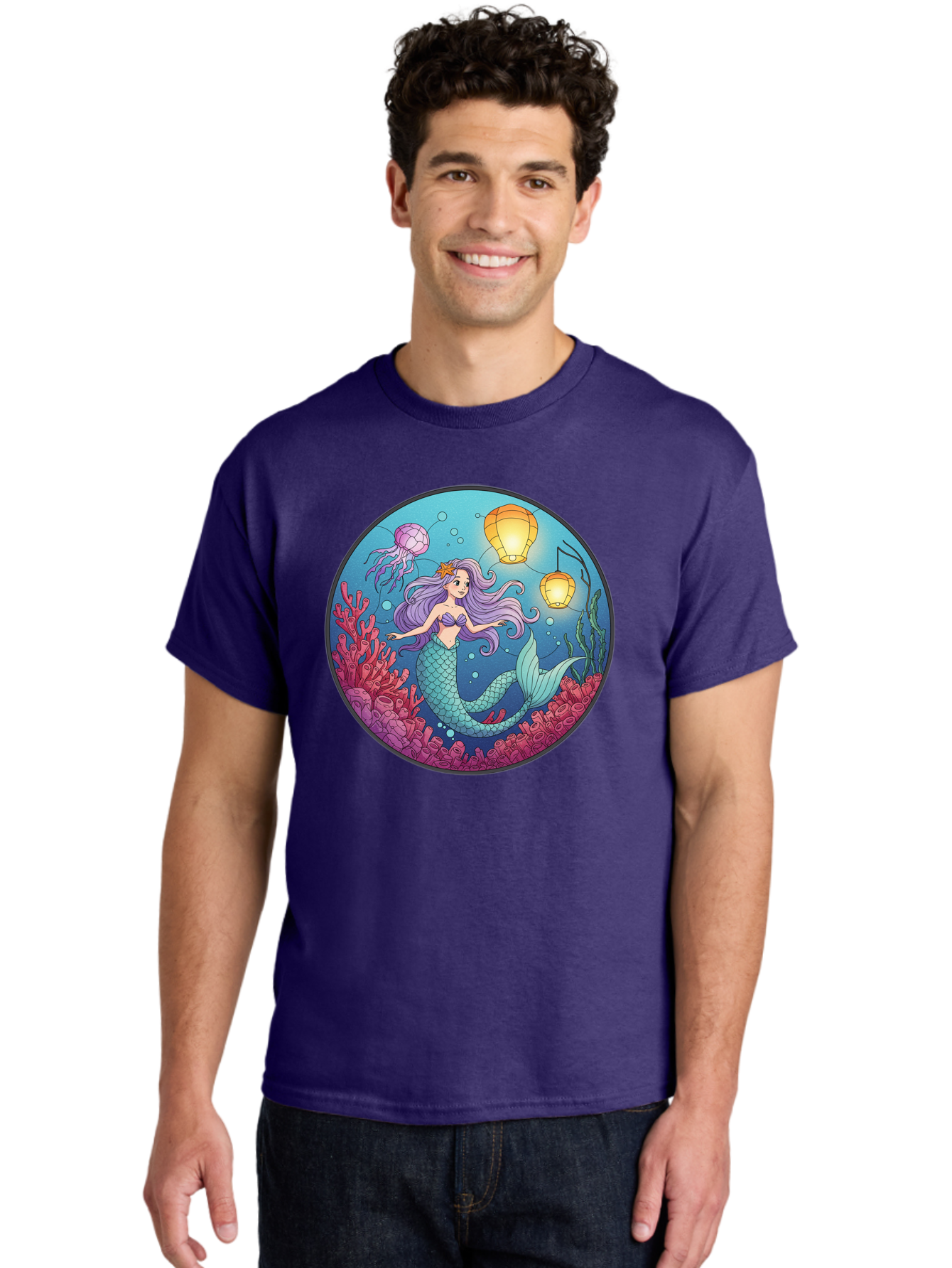Mermaid-With-Lanterns-1 Men'S Graphic Tee, 100% Cotton, Comfortable Casual Summer Wear, Machine Washable, Vintage Camera, Old Camera, Antique Camera, Black Camera, Classic Photography, Photography Equipment, Nostalgic Device, Film Camera, Baj112
