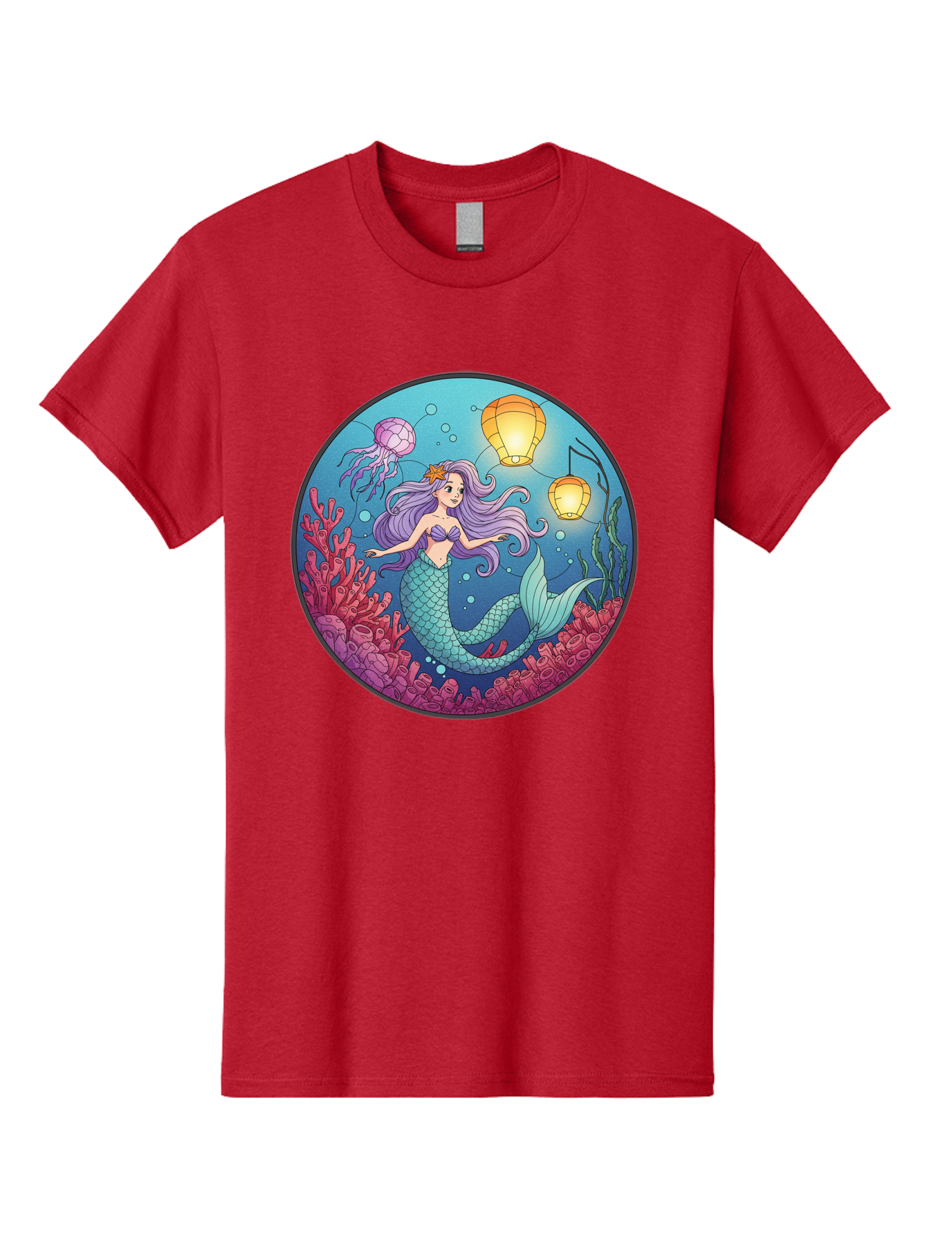 Mermaid-With-Lanterns-1 Men'S Graphic Tee, 100% Cotton, Comfortable Casual Summer Wear, Machine Washable, Vintage Camera, Old Camera, Antique Camera, Black Camera, Classic Photography, Photography Equipment, Nostalgic Device, Film Camera, Baj112