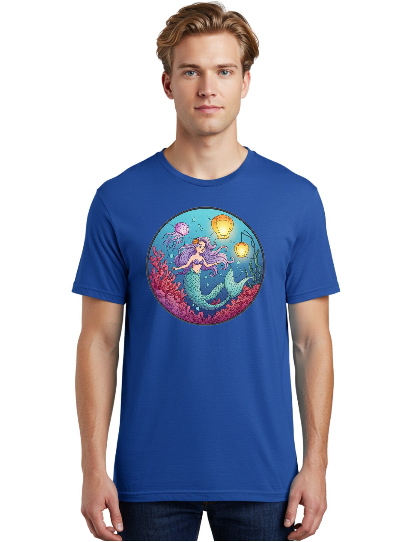 Mermaid-With-Lanterns-1 Men'S Graphic Tee, 100% Cotton, Comfortable Casual Summer Wear, Machine Washable, Vintage Camera, Old Camera, Antique Camera, Black Camera, Classic Photography, Photography Equipment, Nostalgic Device, Film Camera, Baj112