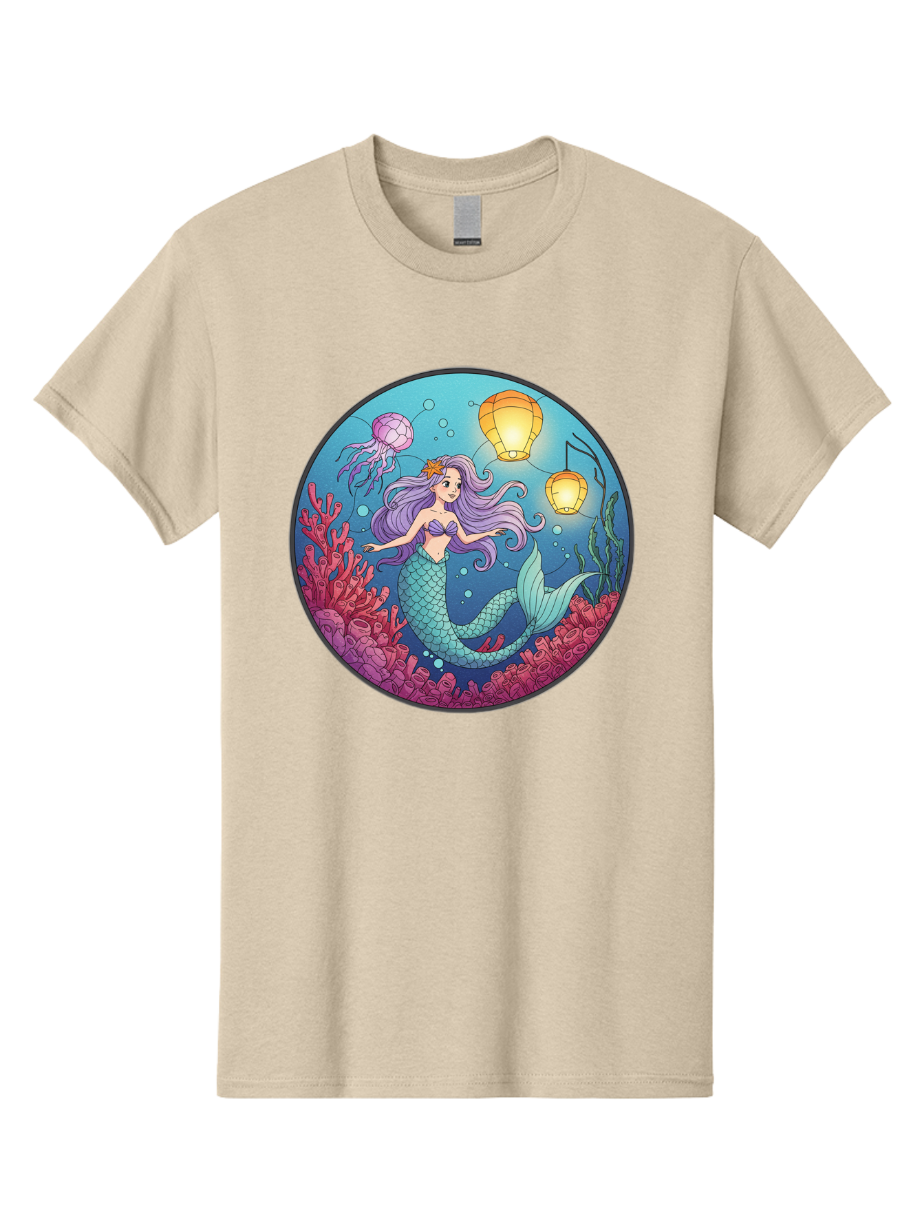 Mermaid-With-Lanterns-1 Men'S Graphic Tee, 100% Cotton, Comfortable Casual Summer Wear, Machine Washable, Vintage Camera, Old Camera, Antique Camera, Black Camera, Classic Photography, Photography Equipment, Nostalgic Device, Film Camera, Baj112