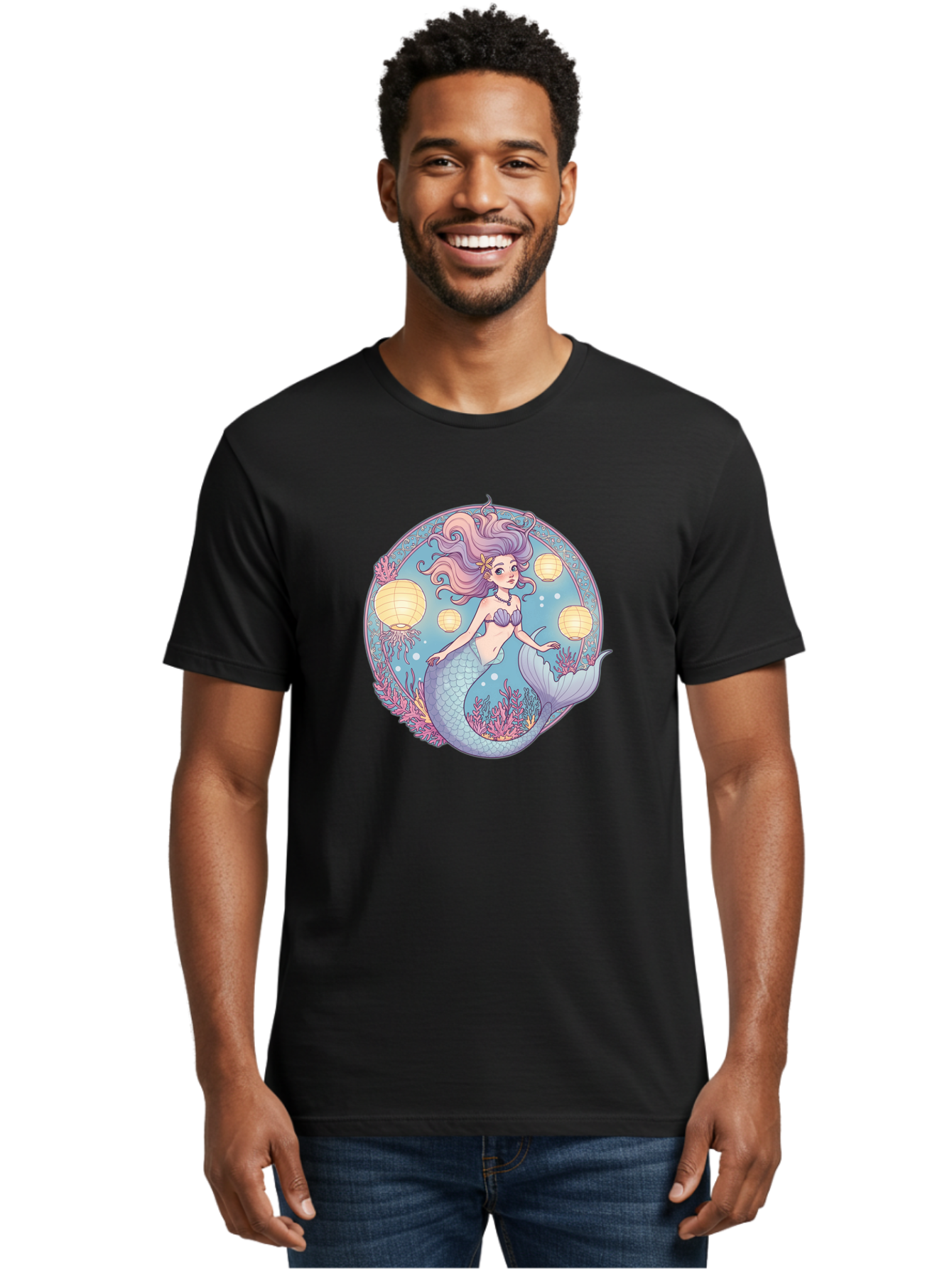 Mermaid-With-Lanterns Men'S Graphic Tee, 100% Cotton, Comfortable Casual Summer Wear, Machine Washable, Vintage Camera, Old Camera, Antique Camera, Black Camera, Classic Photography, Photography Equipment, Nostalgic Device, Film Camera, Baj113