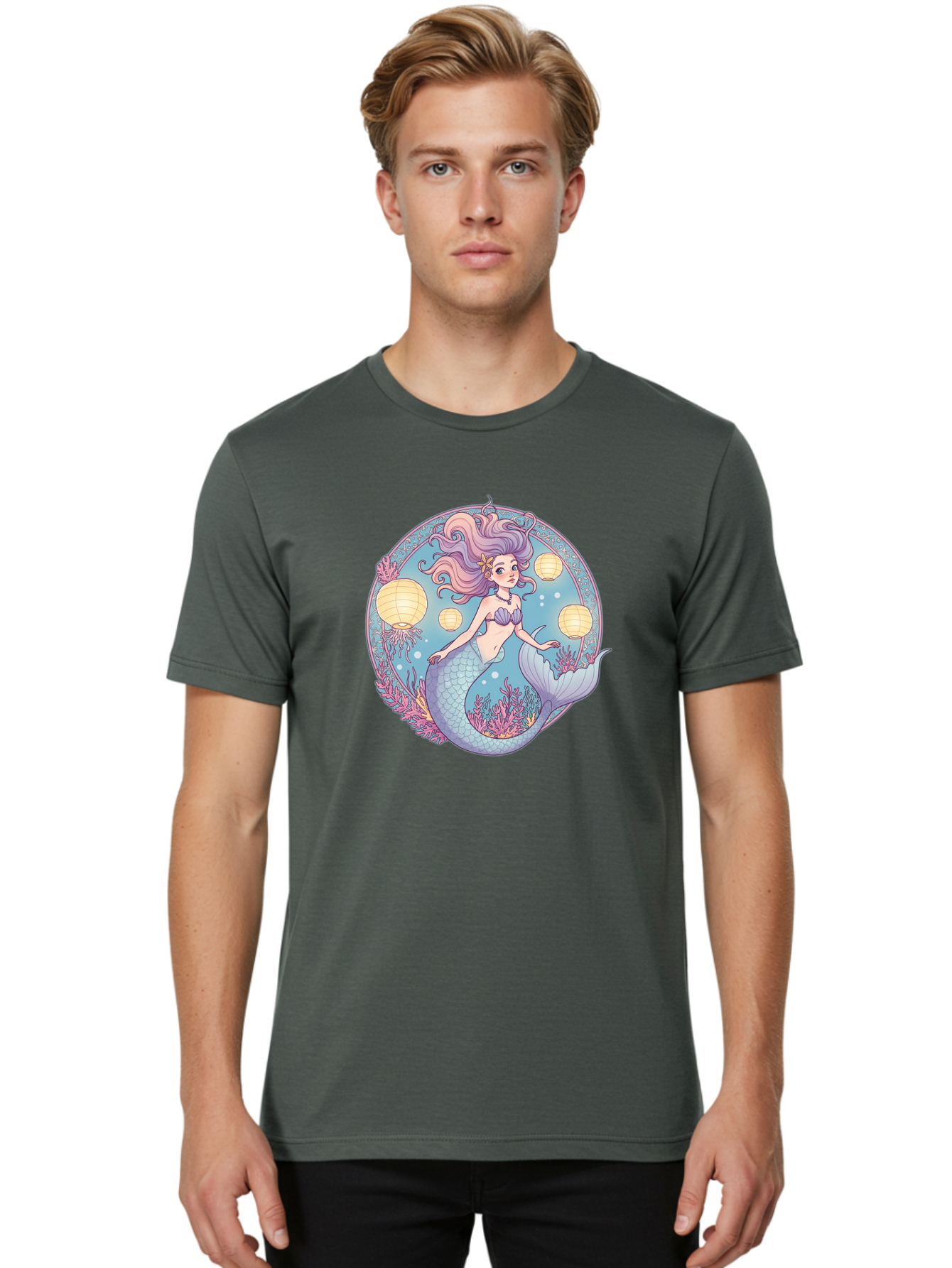 Mermaid-With-Lanterns Men'S Graphic Tee, 100% Cotton, Comfortable Casual Summer Wear, Machine Washable, Vintage Camera, Old Camera, Antique Camera, Black Camera, Classic Photography, Photography Equipment, Nostalgic Device, Film Camera, Baj113