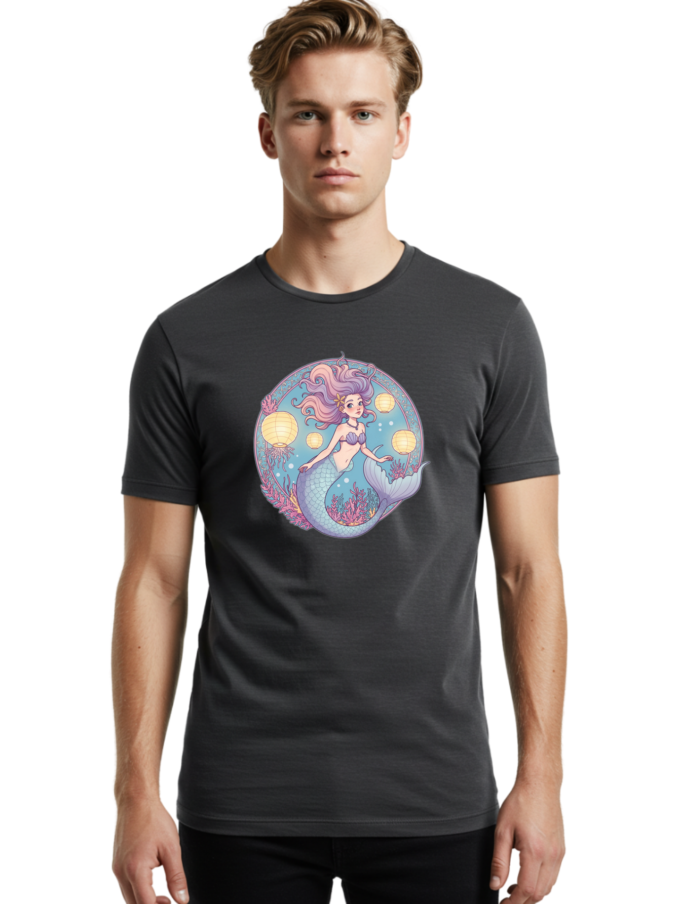 Mermaid-With-Lanterns Men'S Graphic Tee, 100% Cotton, Comfortable Casual Summer Wear, Machine Washable, Vintage Camera, Old Camera, Antique Camera, Black Camera, Classic Photography, Photography Equipment, Nostalgic Device, Film Camera, Baj113