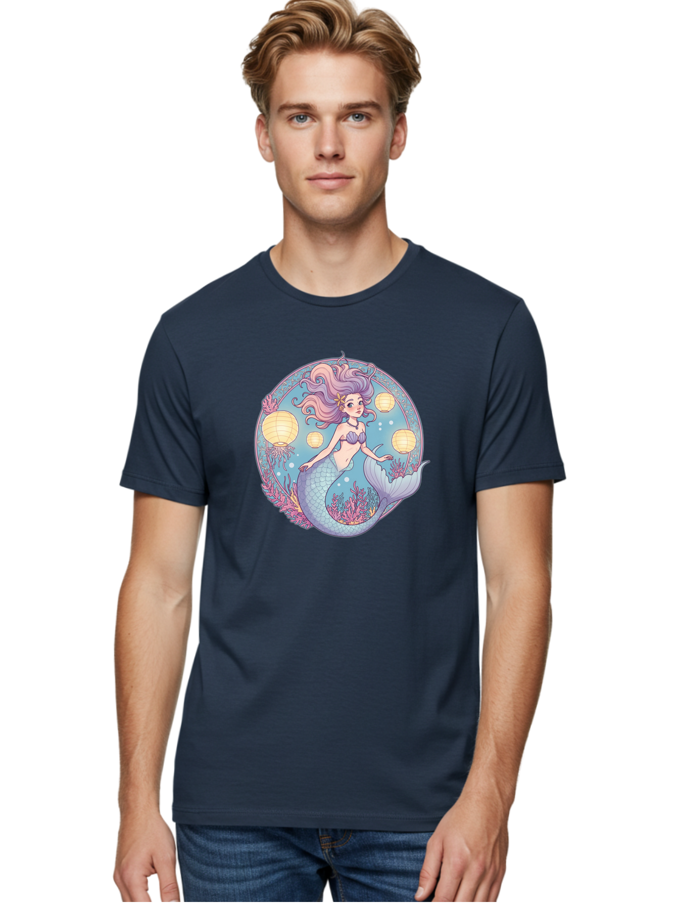 Mermaid-With-Lanterns Men'S Graphic Tee, 100% Cotton, Comfortable Casual Summer Wear, Machine Washable, Vintage Camera, Old Camera, Antique Camera, Black Camera, Classic Photography, Photography Equipment, Nostalgic Device, Film Camera, Baj113