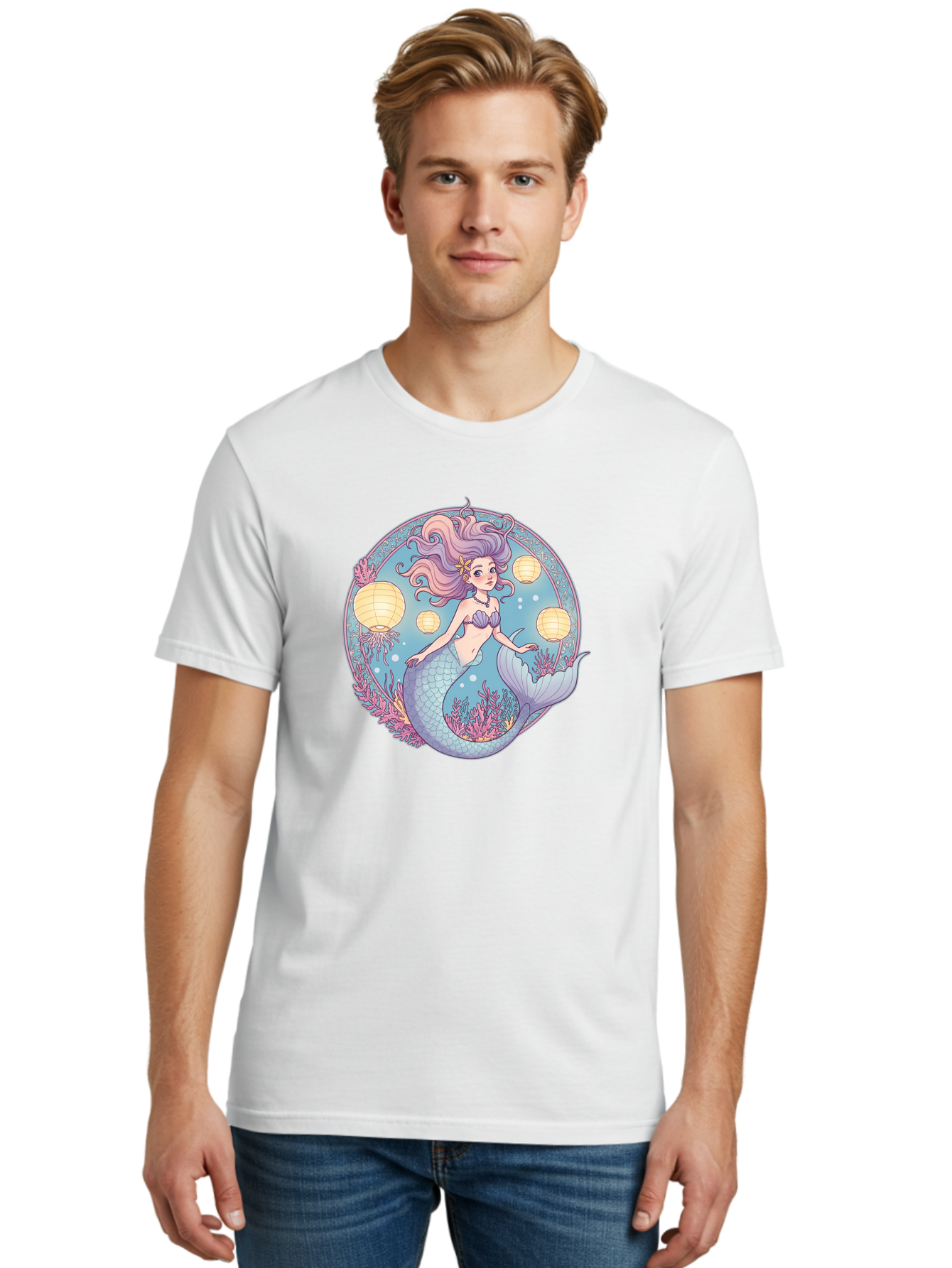 Mermaid-With-Lanterns Men'S Graphic Tee, 100% Cotton, Comfortable Casual Summer Wear, Machine Washable, Vintage Camera, Old Camera, Antique Camera, Black Camera, Classic Photography, Photography Equipment, Nostalgic Device, Film Camera, Baj113