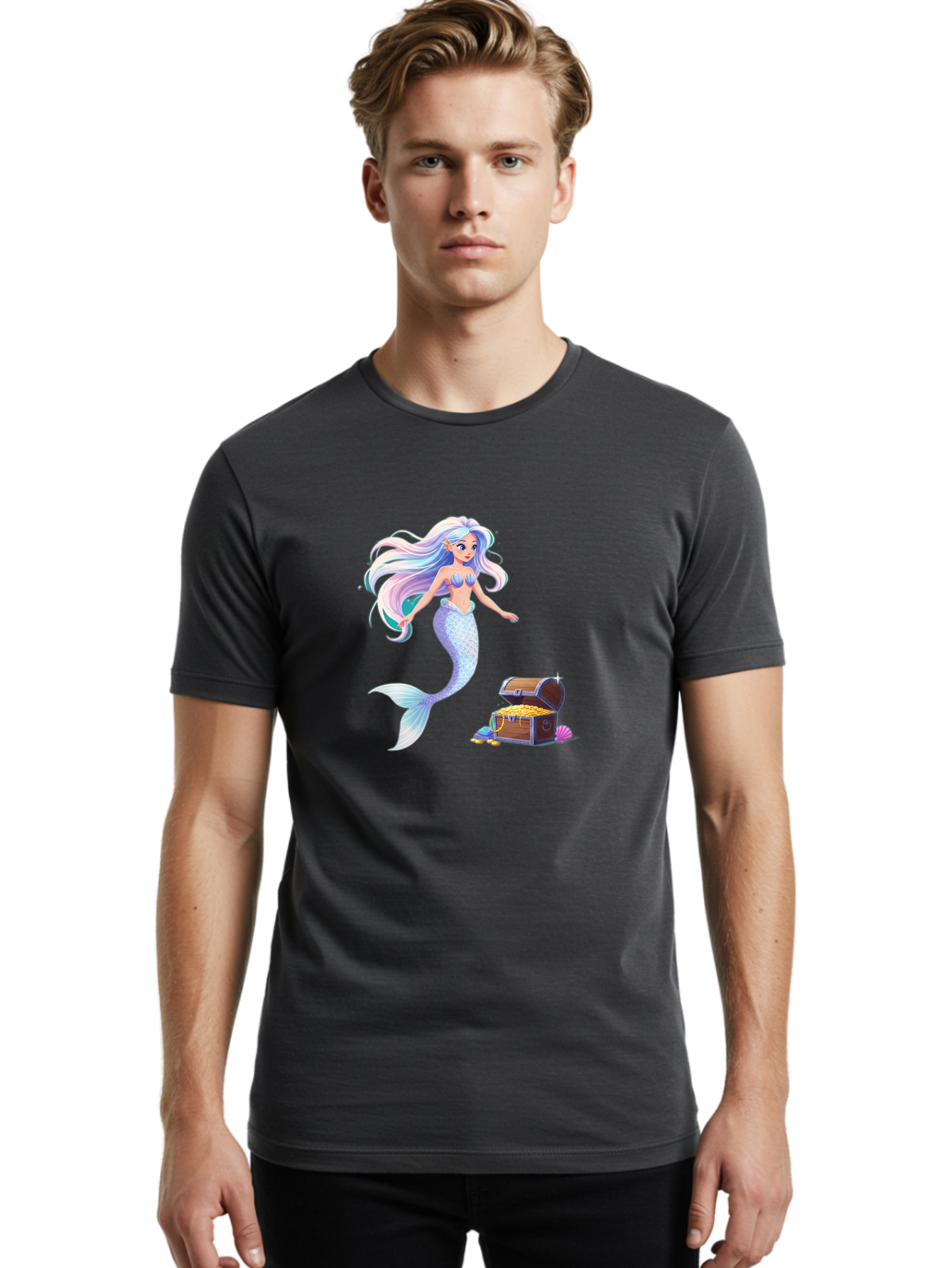 Mermaid-With-Treasure Men'S Graphic Tee, 100% Cotton, Comfortable Casual Summer Wear, Machine Washable, Vintage Camera, Old Camera, Antique Camera, Black Camera, Classic Photography, Photography Equipment, Nostalgic Device, Film Camera, Baj114
