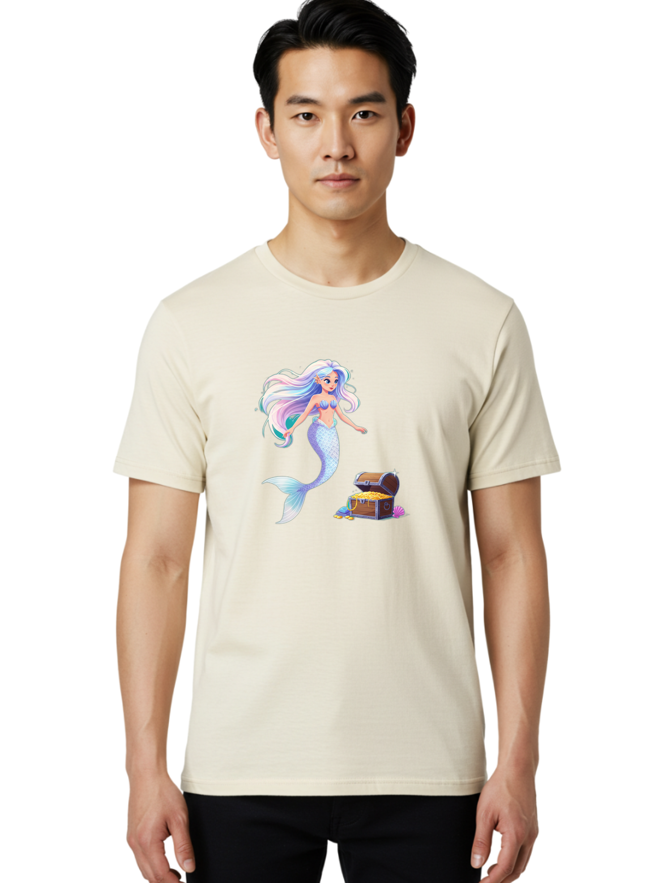 Mermaid-With-Treasure Men'S Graphic Tee, 100% Cotton, Comfortable Casual Summer Wear, Machine Washable, Vintage Camera, Old Camera, Antique Camera, Black Camera, Classic Photography, Photography Equipment, Nostalgic Device, Film Camera, Baj114